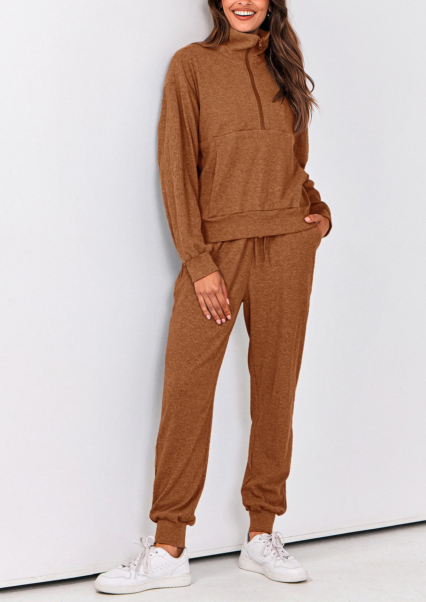 Women's Fall 2 Piece Lounge Sets Zip Up Sweatshirt Jogger Pants Sweat Track Suits Travel Outfit Winter Clothing