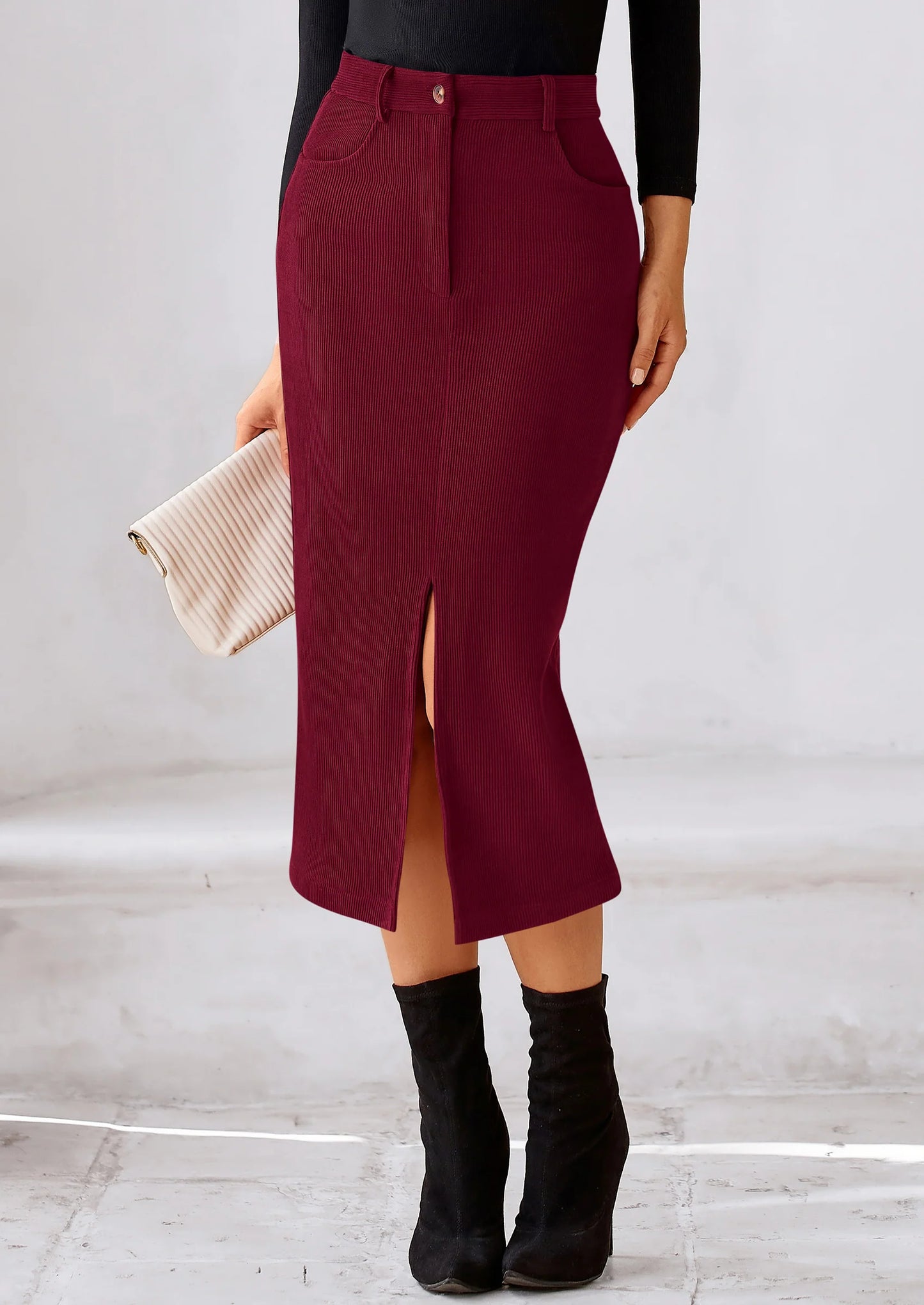 Corduroy Skirt Women Fall Fashion High Waisted Pencil Midi Skirts Business Casual Work Office Winter Outfit