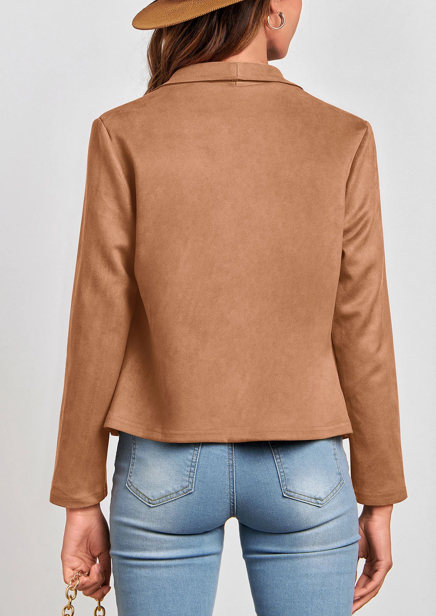 Women's Faux Suede Jackets Fashion Fall Clothes Long Sleeve Open Front Cropped Coat Outwear