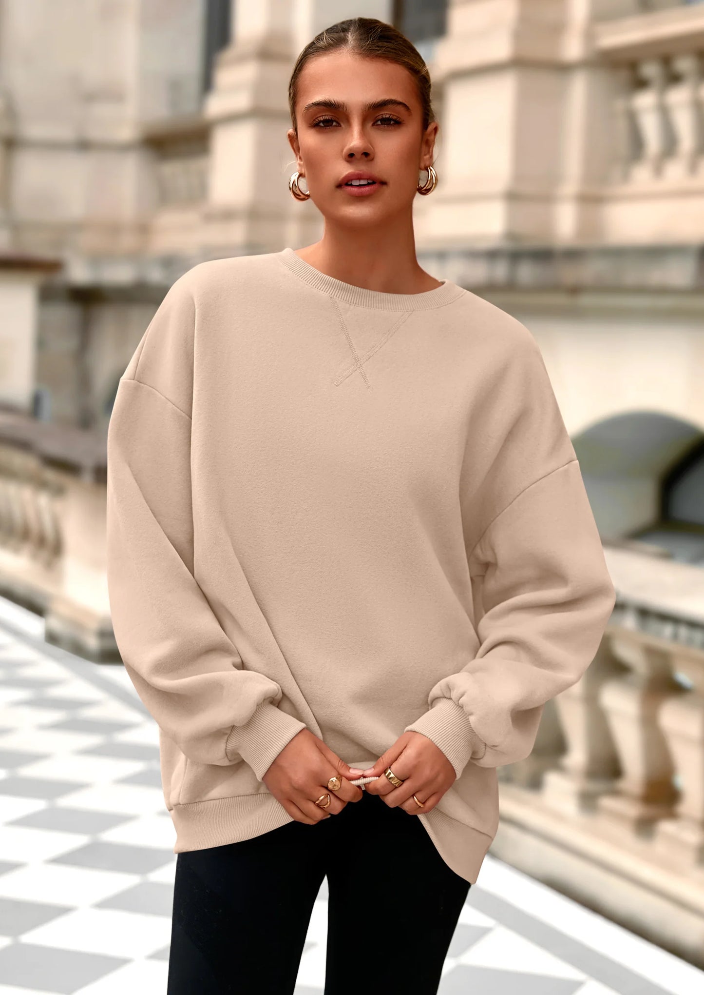 Oversized Sweatshirt for Women Fall Outfits Crewneck Long Sleeve Tops Fleece Pullover Winter Clothing