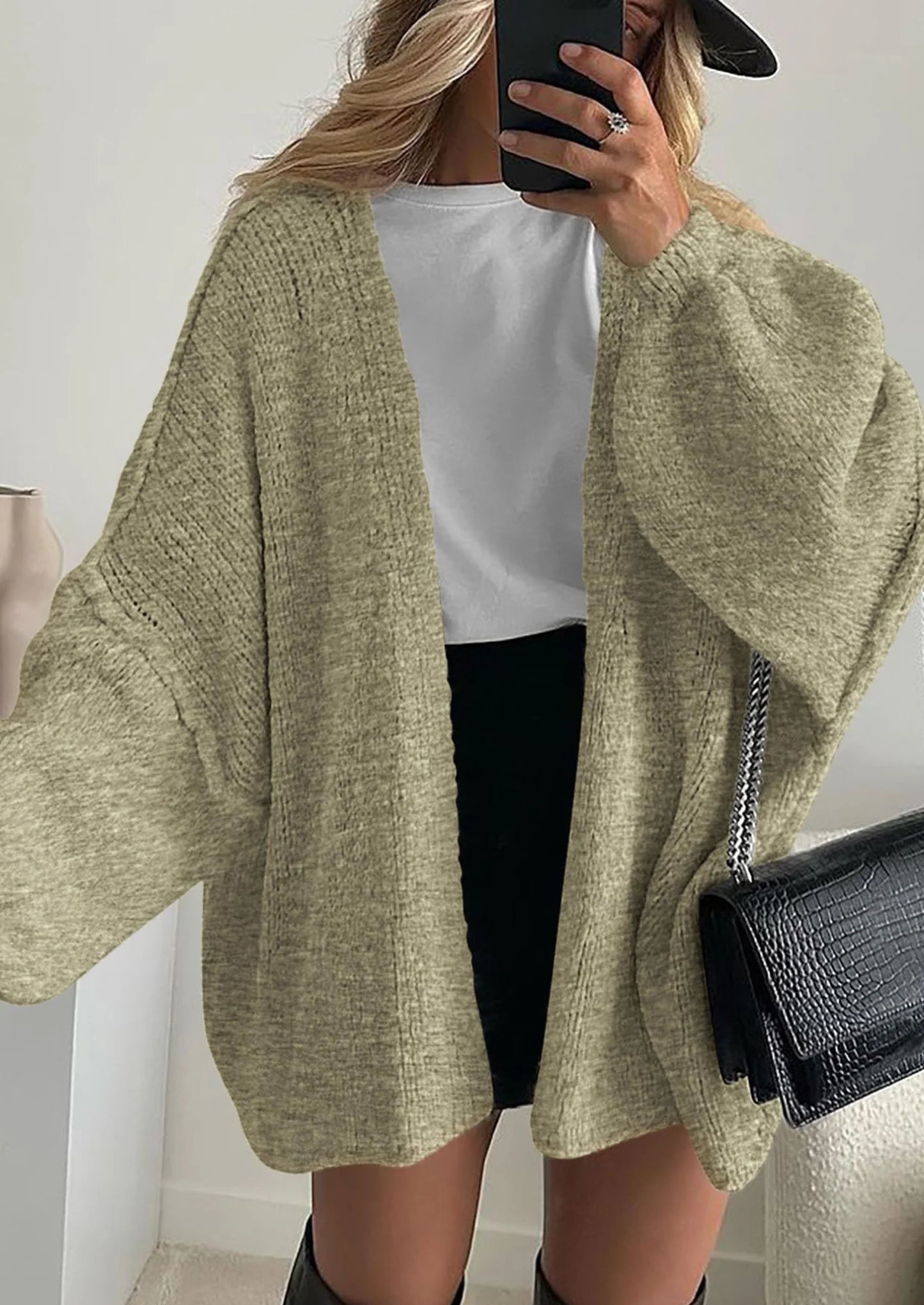 Womens Oversized Cardigan Sweaters Fall Long Lantern Sleeve Knit Open Front Lightweight Sweater