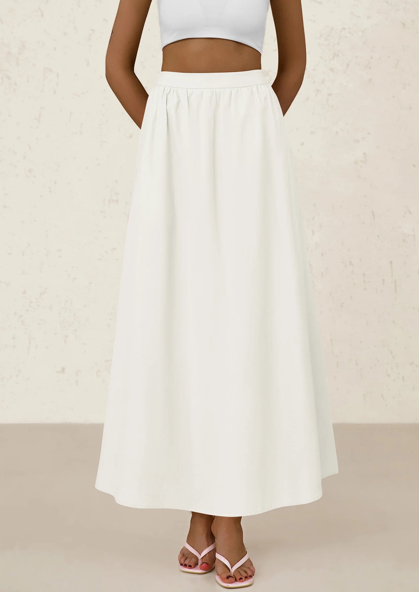 Women's Maxi Skirts Summer Trendy Ruffle High Waisted Casual Long Flowy Skirt with Pockets