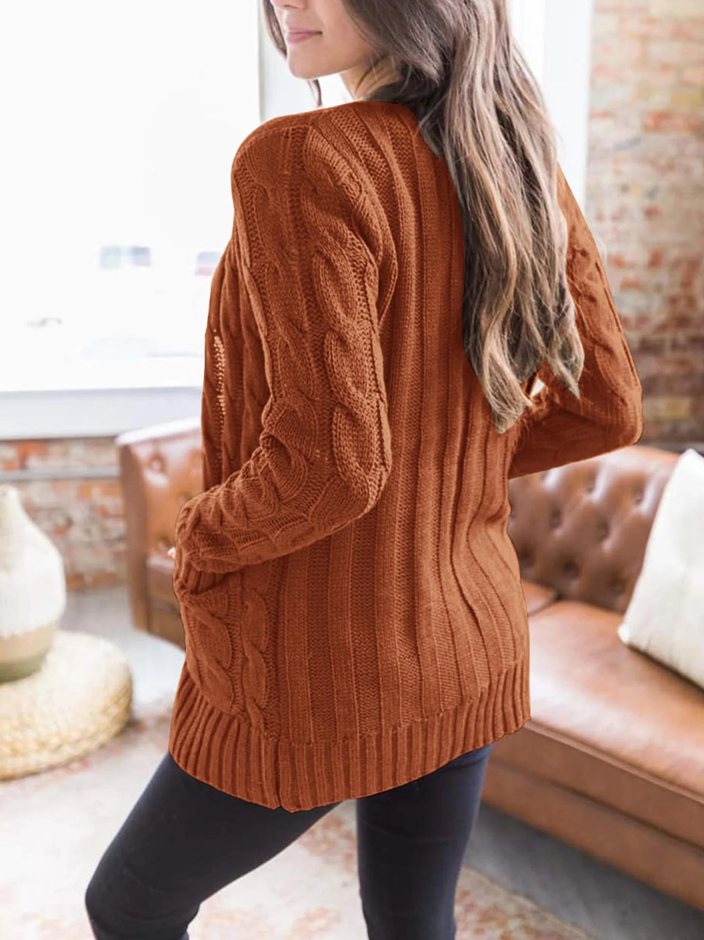 Women's Open Front Cardigan Sweaters Fall Fashion Button Down Cable Knit Chunky Winter Outerwear Coats