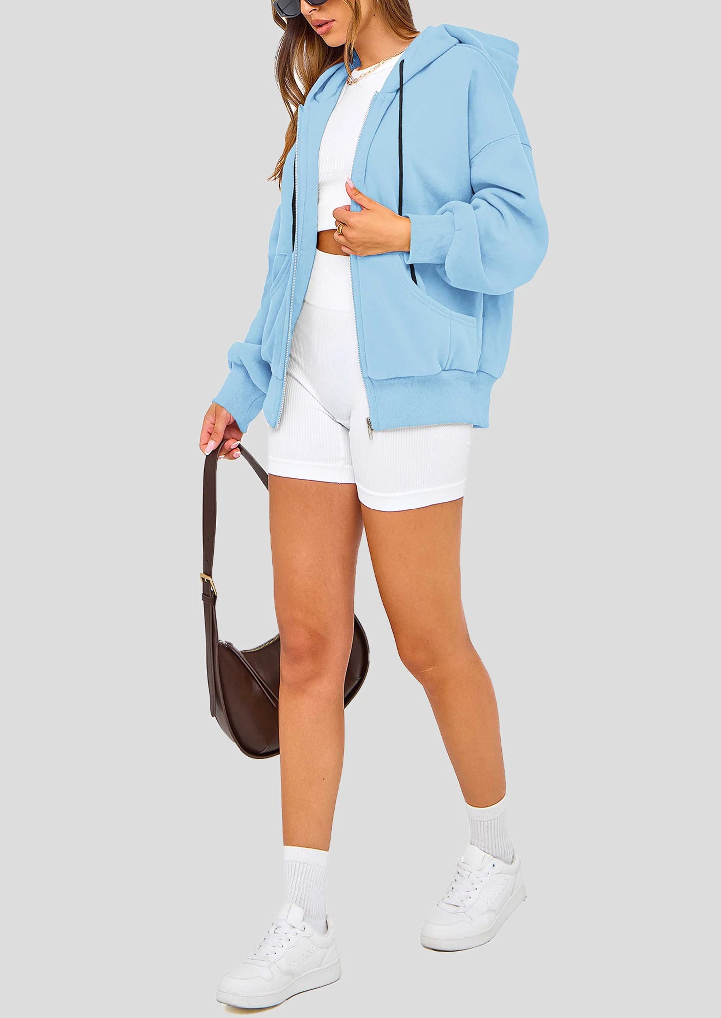 Women's Fall Oversized Hoodies Sweatshirt Long Sleeve Zip Up Pockets Loose Fit Y2K Winter Jackets Coat
