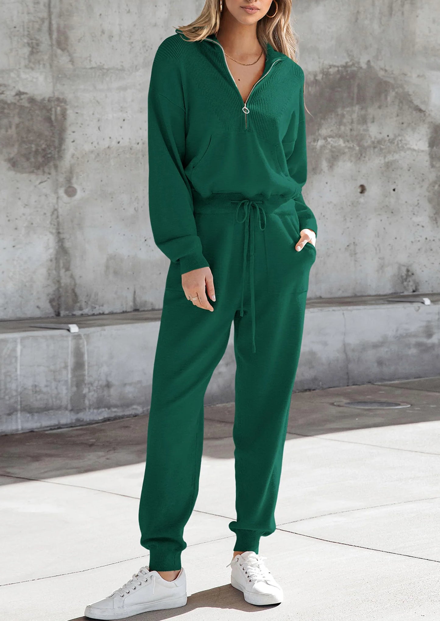 Women's 2 Piece Sweater Set Pullover Zip Up Sweatshirt Jogger Sweatpants Tracksuit Casual Outfit