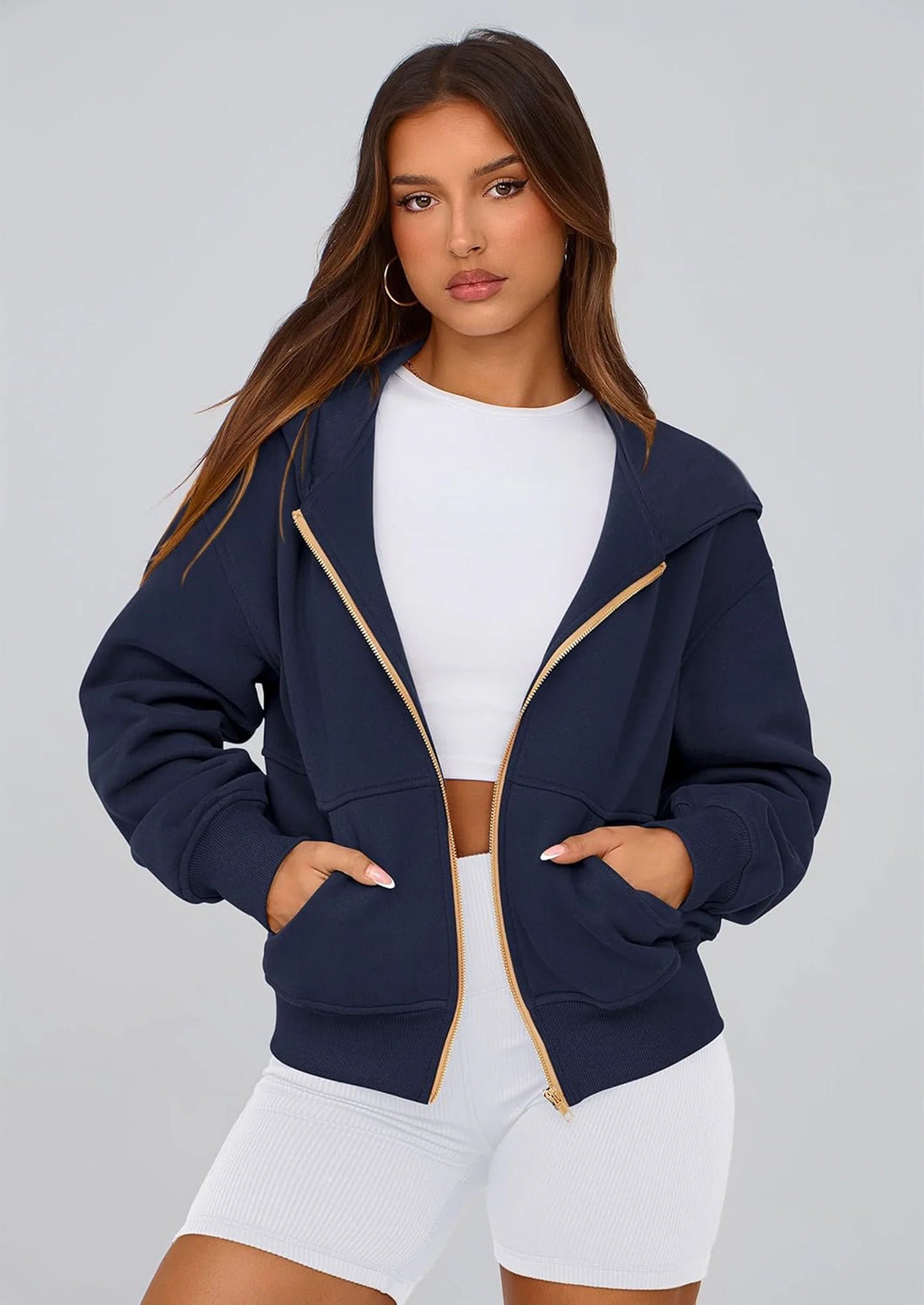 Hoodies For Women Sweatshirt Zip Up Hoodie Fall Fashion Trendy Long Sleeve Jackets Winter Clothing Outfits