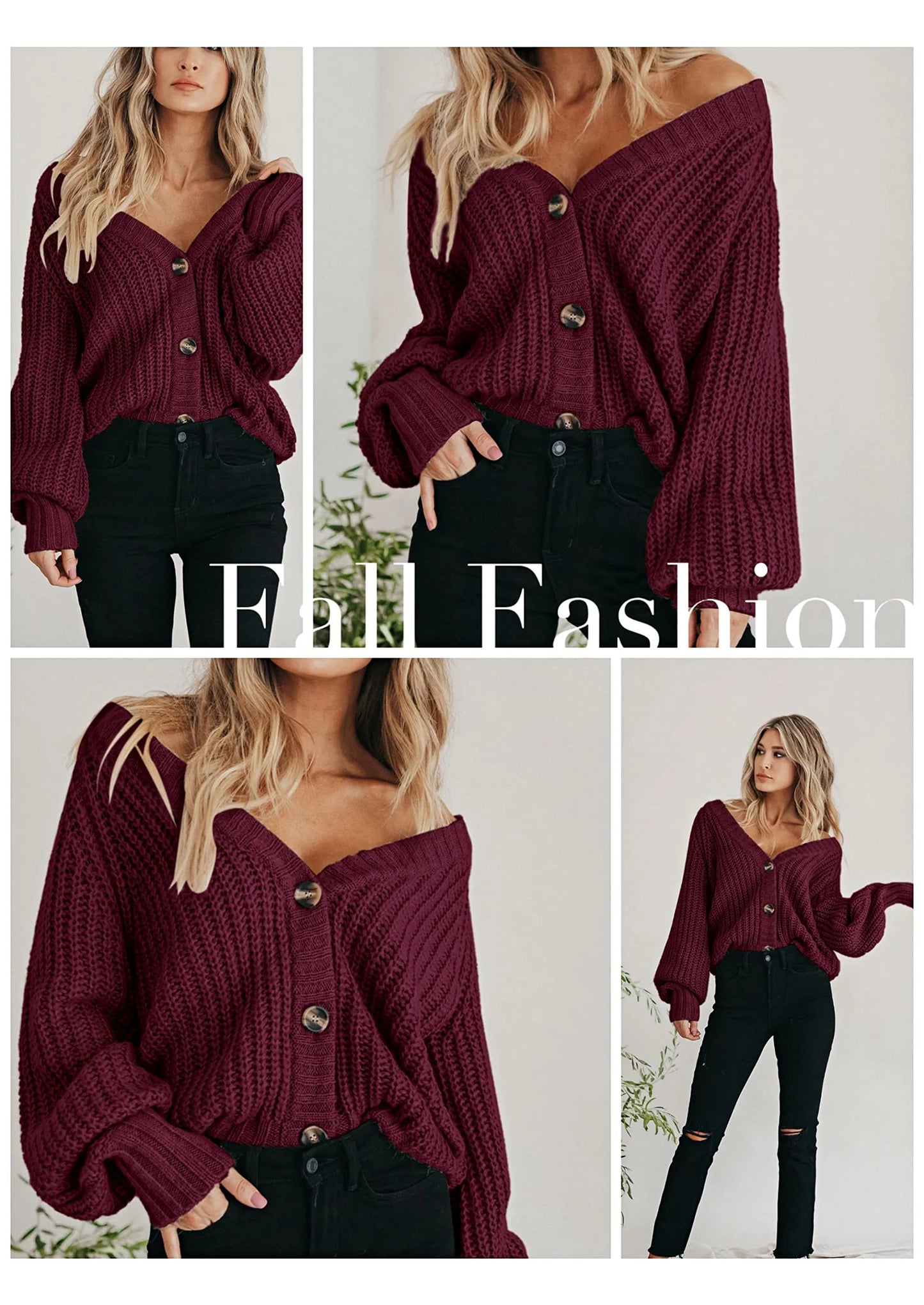 Women's Chunky Knit Open Front Sweater Long Sleeve Button Loose Short Cardigan Outerwear Coats