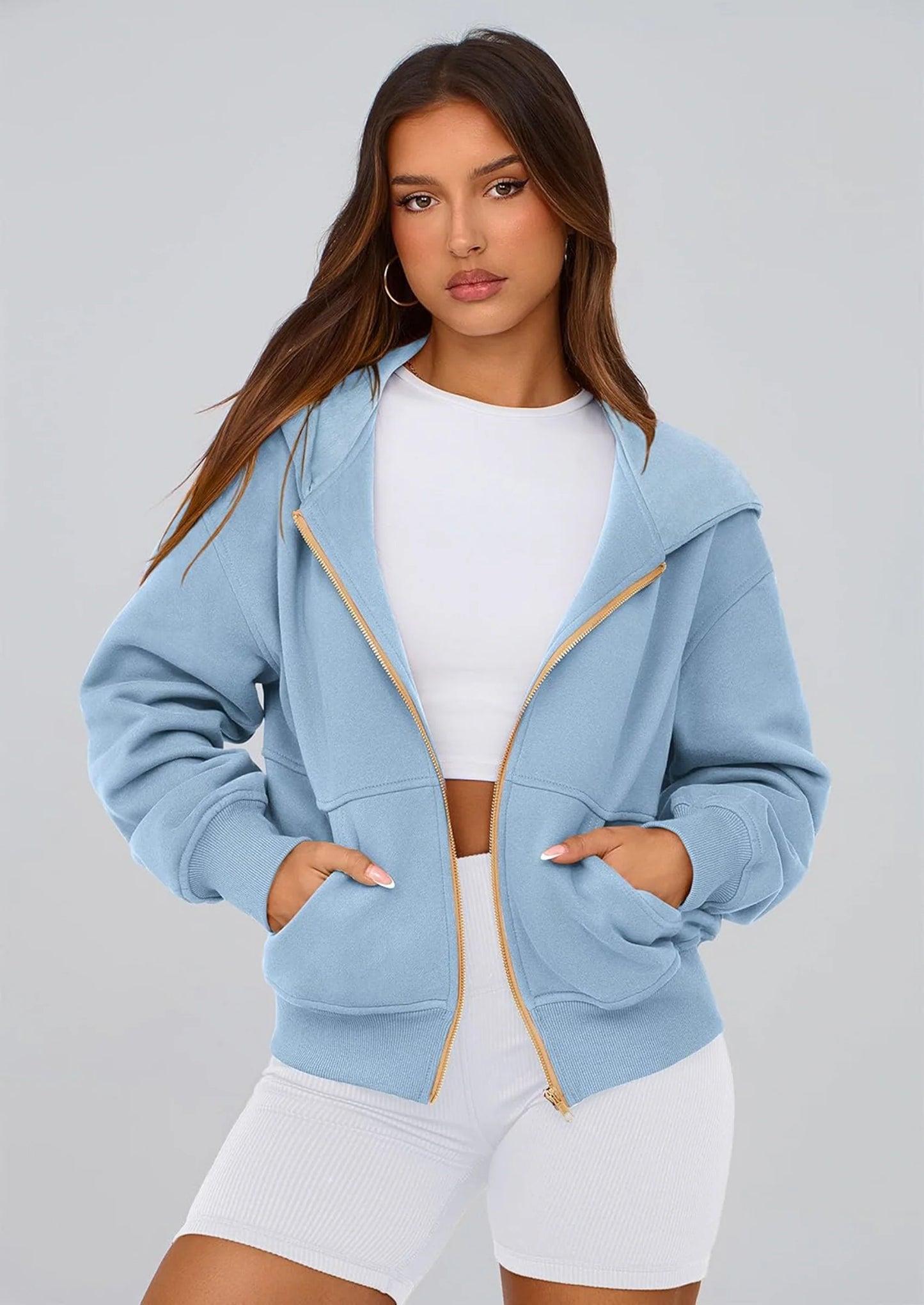 Hoodies For Women Sweatshirt Zip Up Hoodie Fall Fashion Trendy Long Sleeve Jackets Winter Clothing Outfits