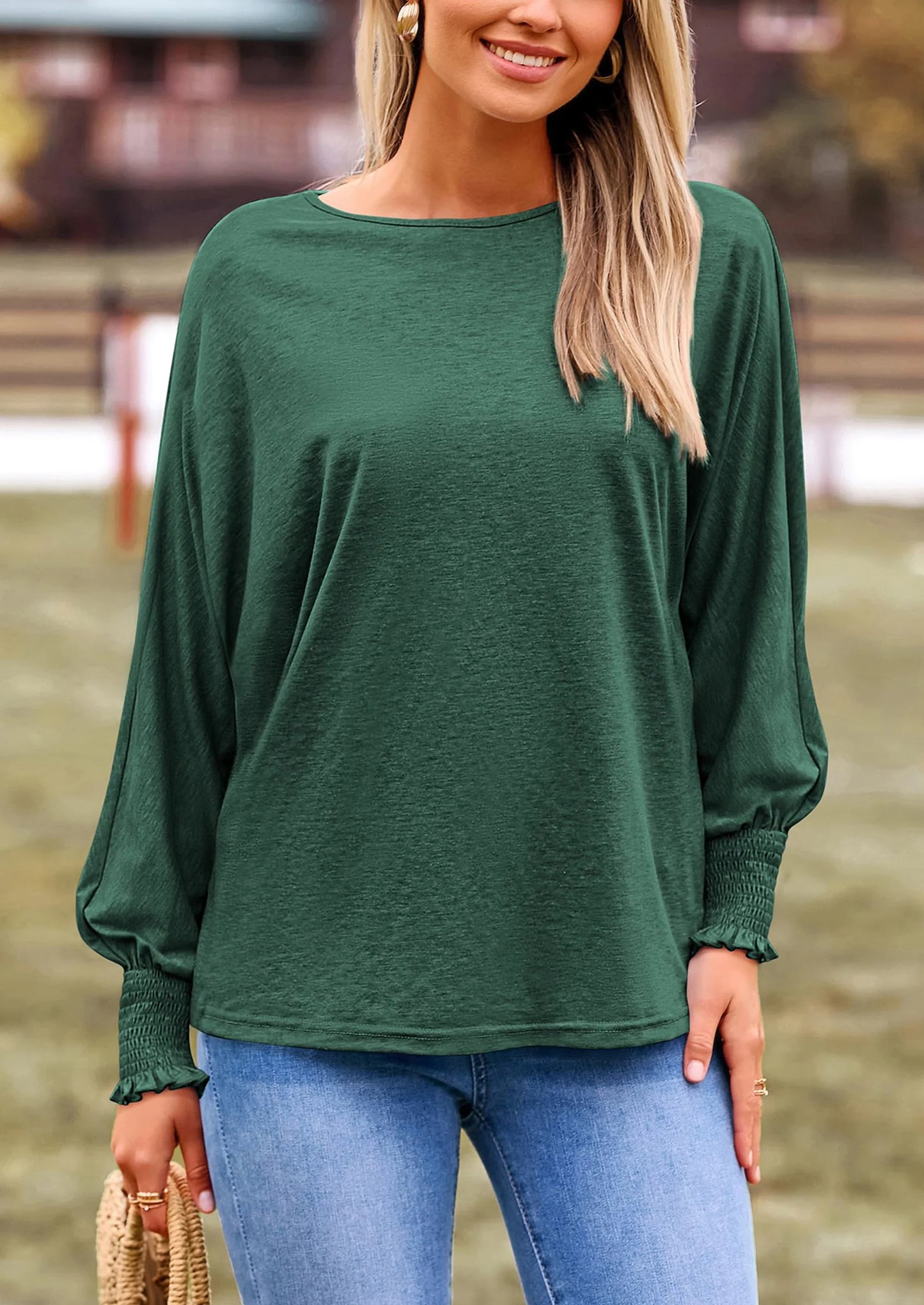 Women's Spring Fashion T Shirts Puff Long Sleeve Crewneck Casual Basic Tee Tops Blouses