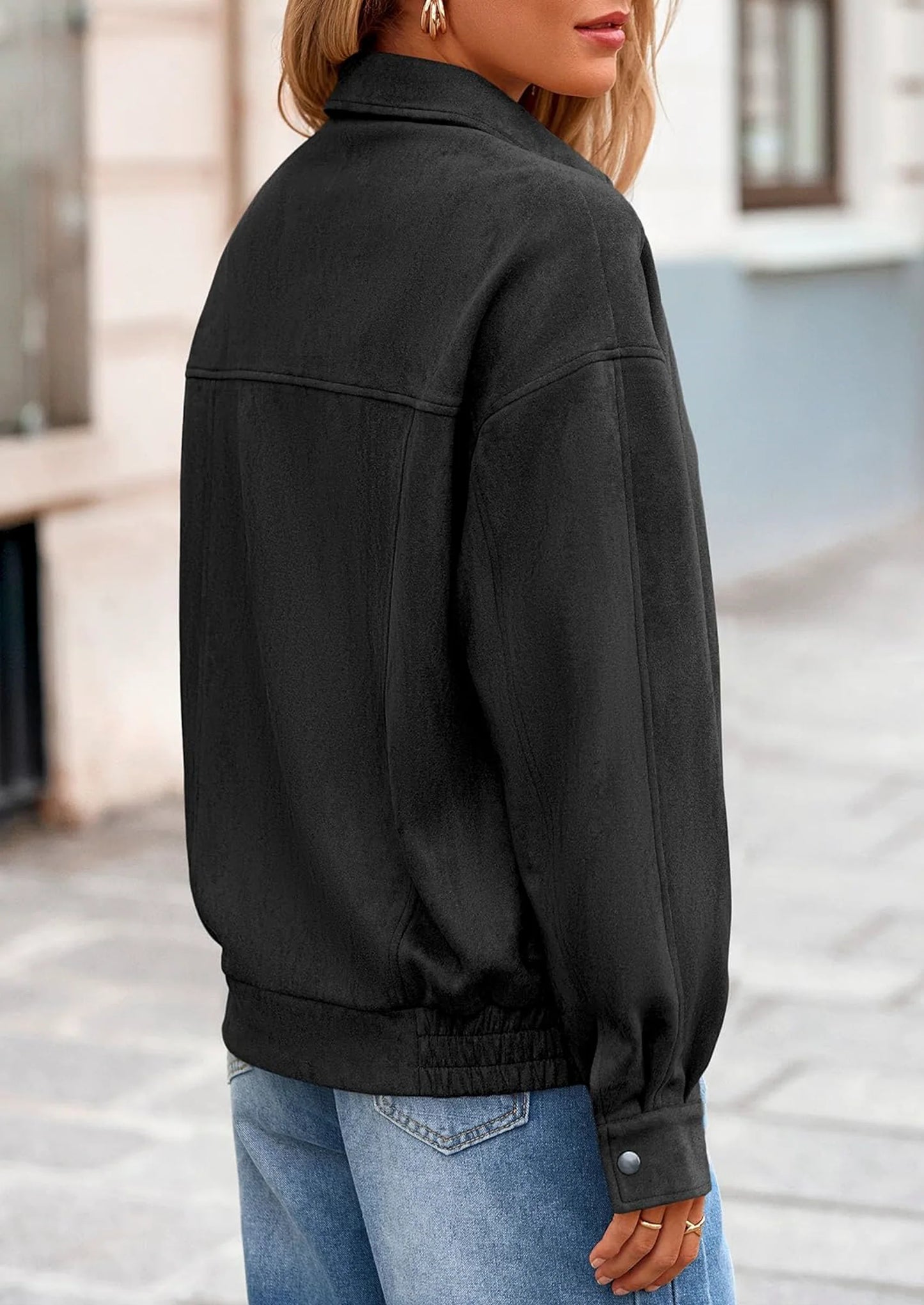 Women's Faux Suede Motorcycle Jacket Trendy Fall Fashion Oversized Zip Up Coats Winter Clothes Outerwear