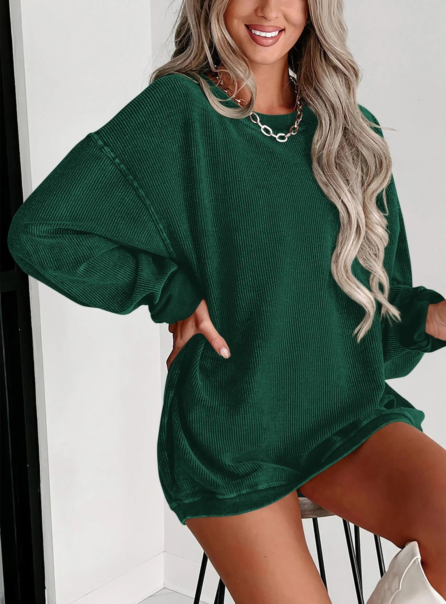Women's Oversized Sweatshirt 2025 Fall Fashion Clothes Ribbed Corduroy Long Sleeve Going Out Pullover Tops