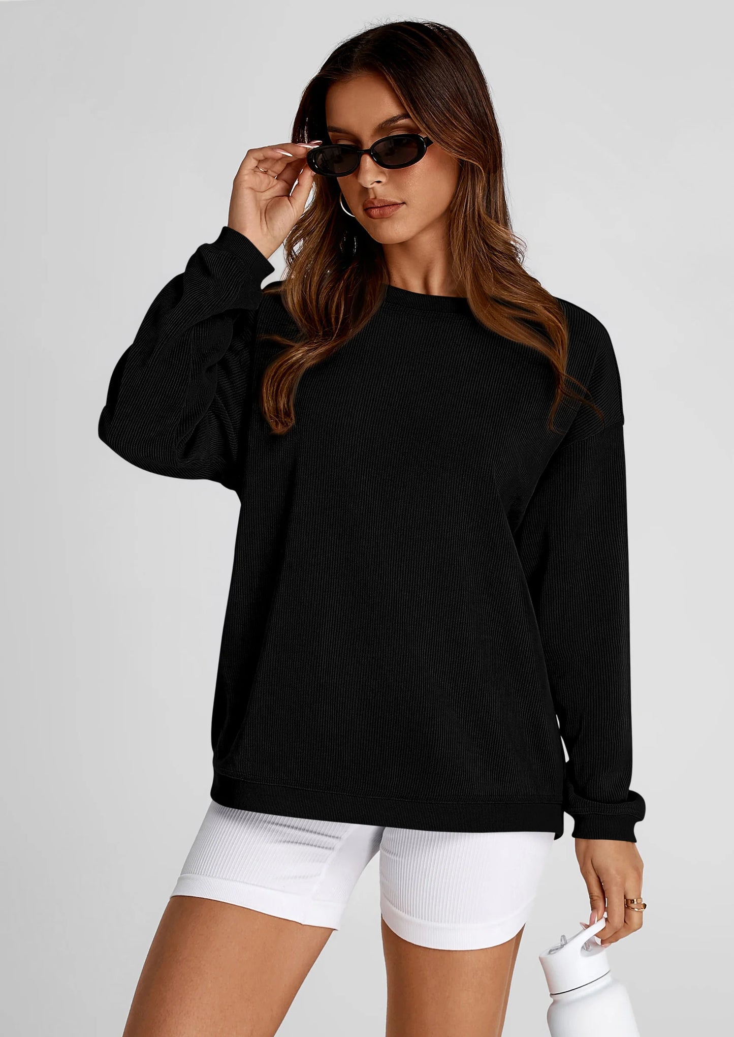 Women's Oversized Sweatshirt 2025 Fall Fashion Clothes Ribbed Corduroy Long Sleeve Going Out Pullover Tops