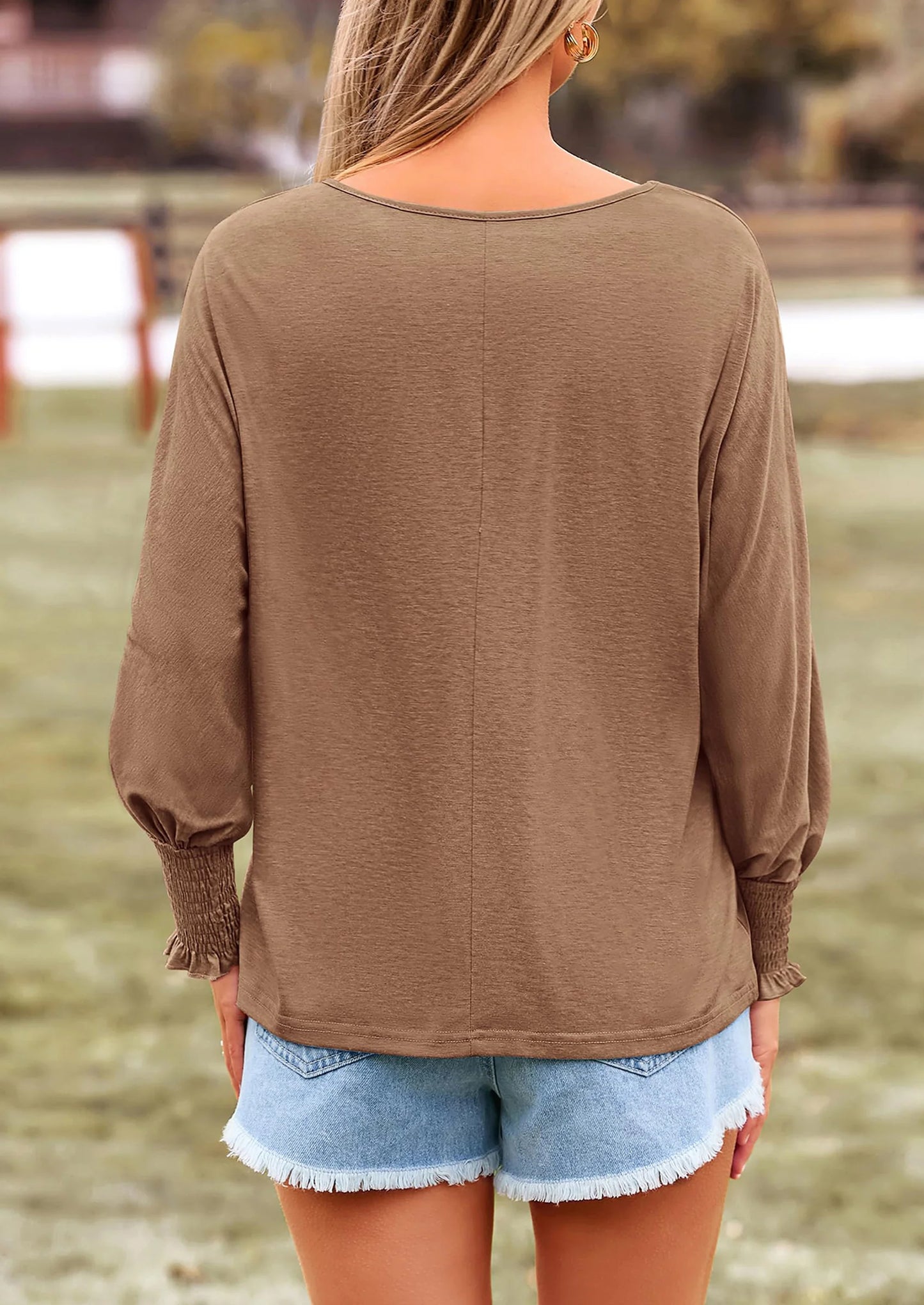 Women's Spring Fashion T Shirts Puff Long Sleeve Crewneck Casual Basic Tee Tops Blouses