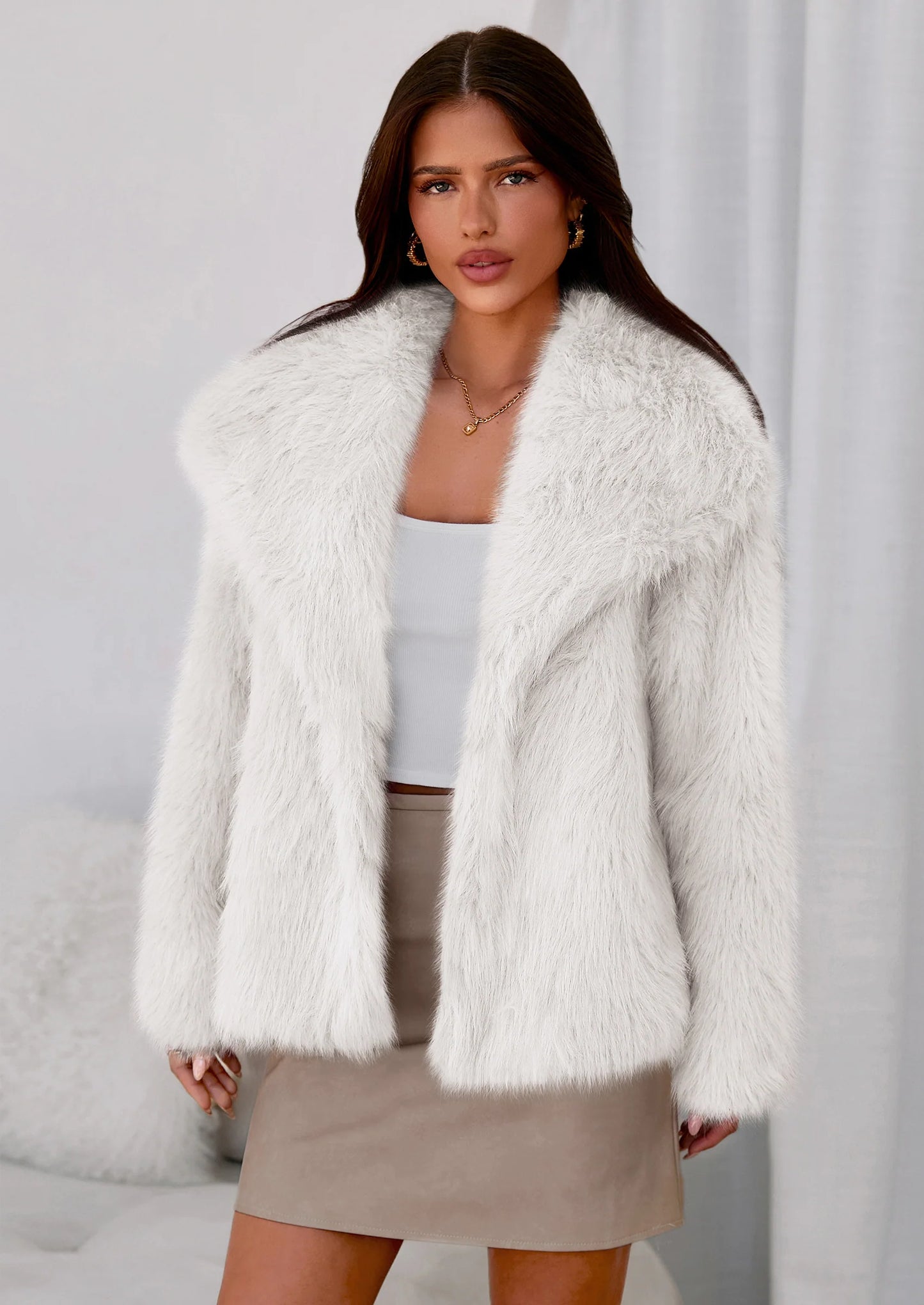 Womens Winter Coats Trendy Long Sleeve Furry Faux Fur Jackets Button Lapel Warm Fall Outwear with Pockets