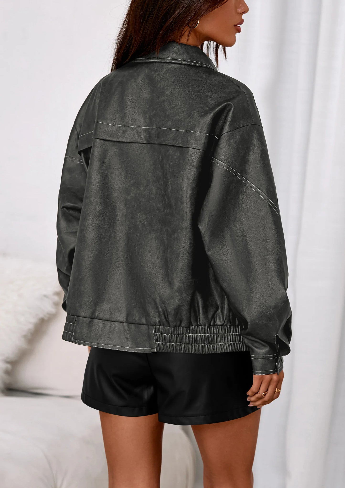 Faux Leather Jacket Women Bomber Motorcycle Zip Up Jackets Oversized Fall Fashion Outfits Winter Coats