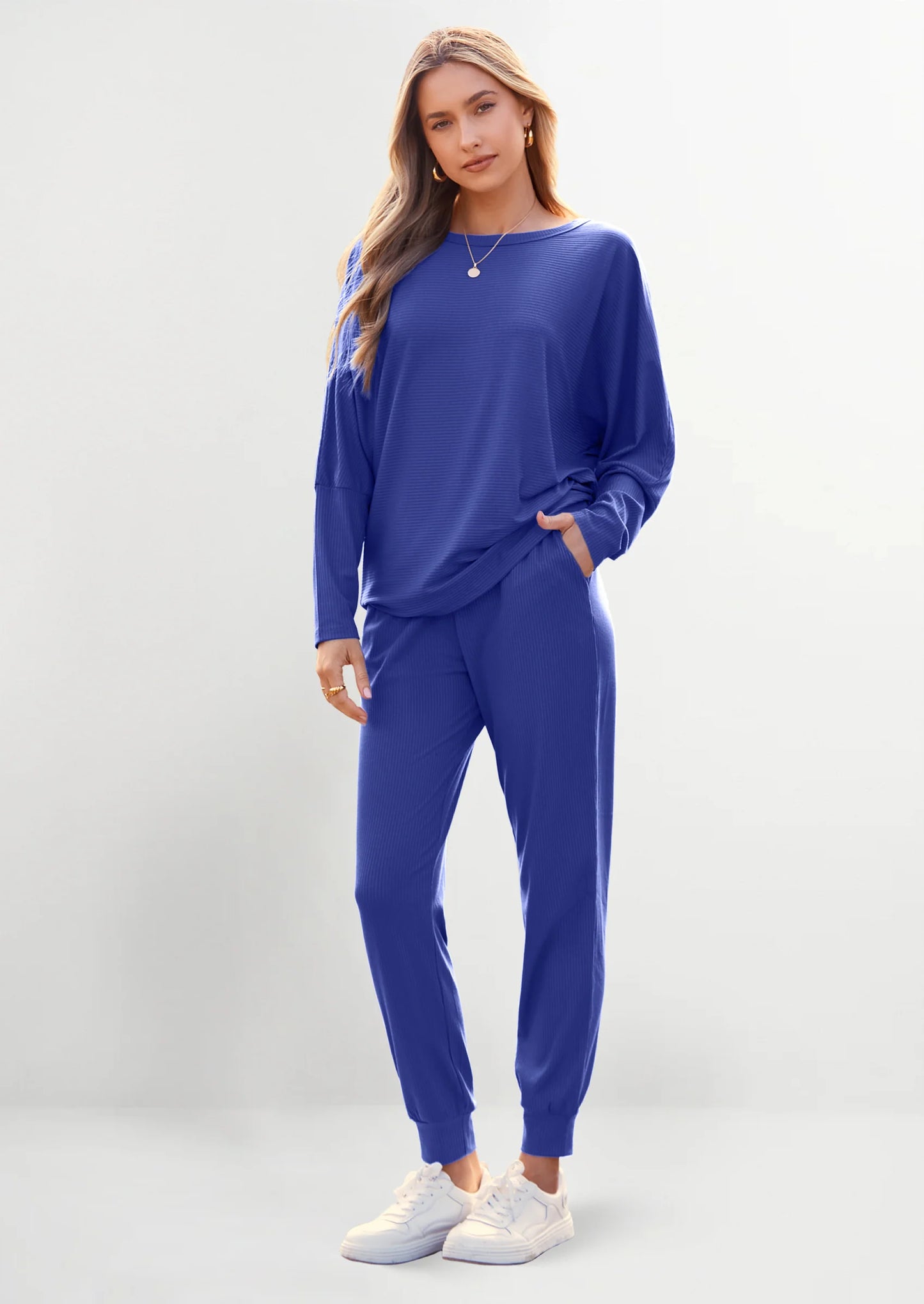 Women's Fall 2 Piece Lounge Set Long Sleeve Tops Ribbed Pants Spring Matching Sweatsuit Travel Outfits Clothes