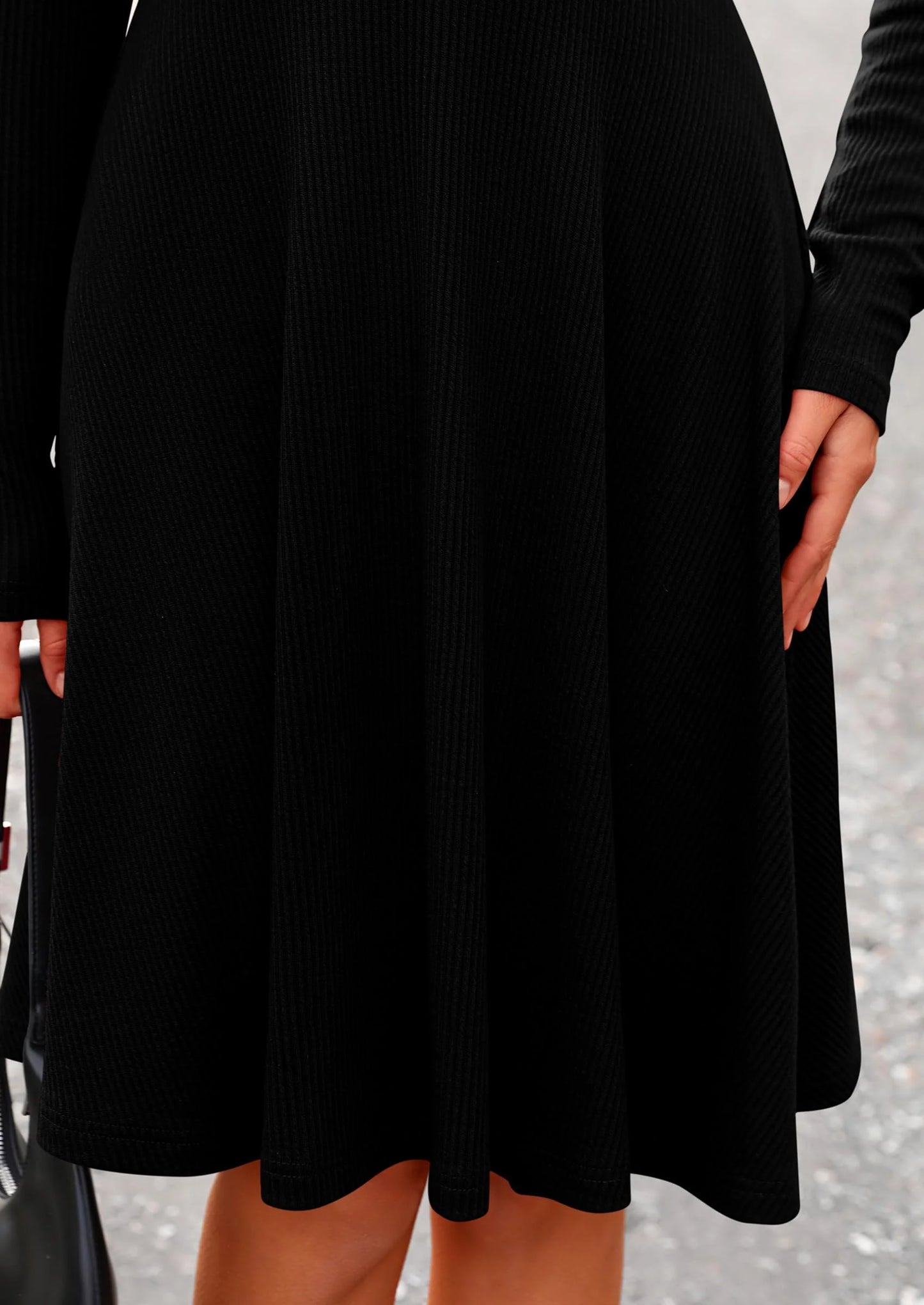 Women's Spring Fall Short Dress Ribbed Knit Crewneck Long Sleeve A Line Flowy Casual Elegant Going Out Dresses
