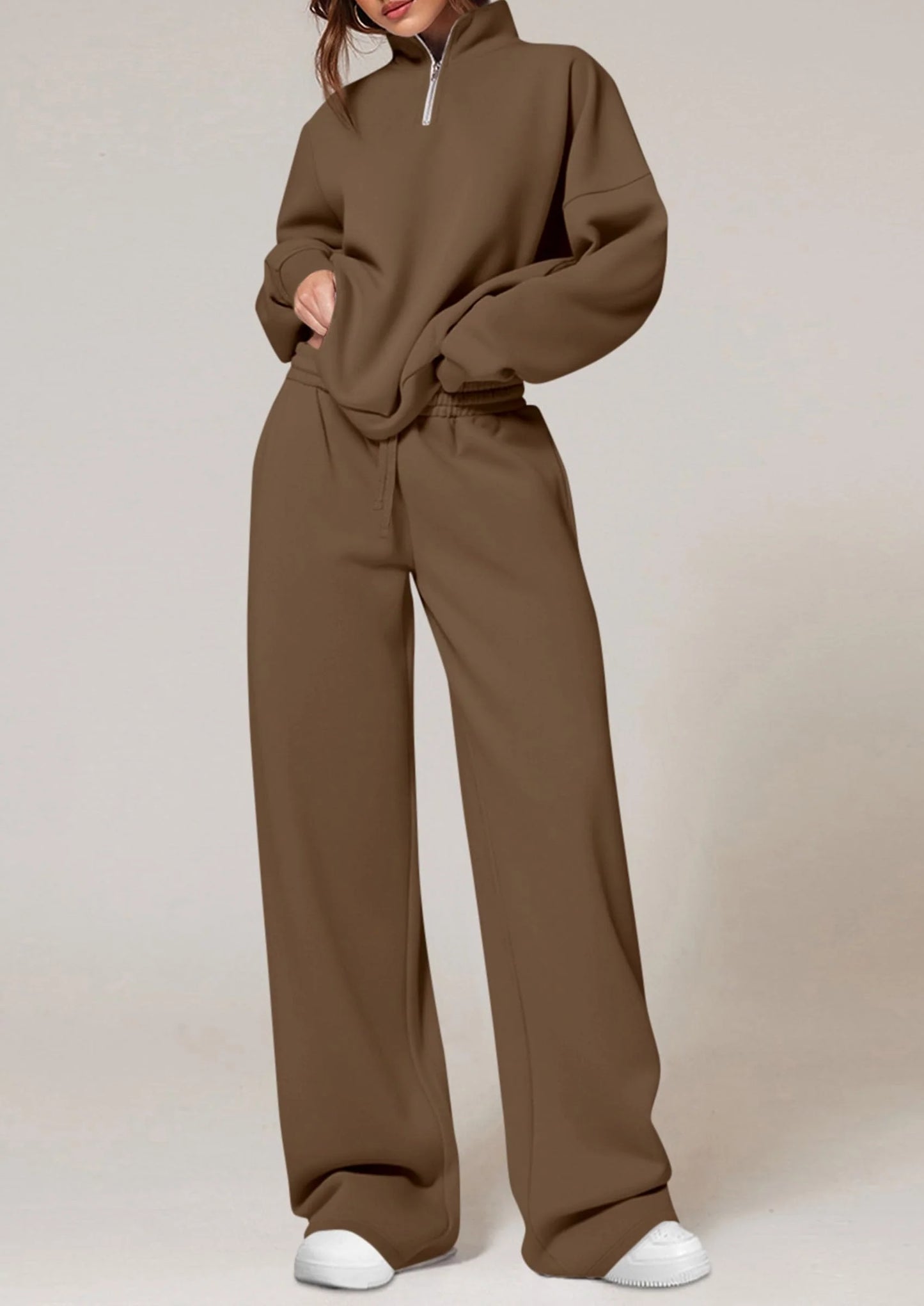 Womens Casual Two Piece Sets Fall Outfits Quarter Zip Sweatshirts Straight Leg Pants Sweatsuits Tracksuit