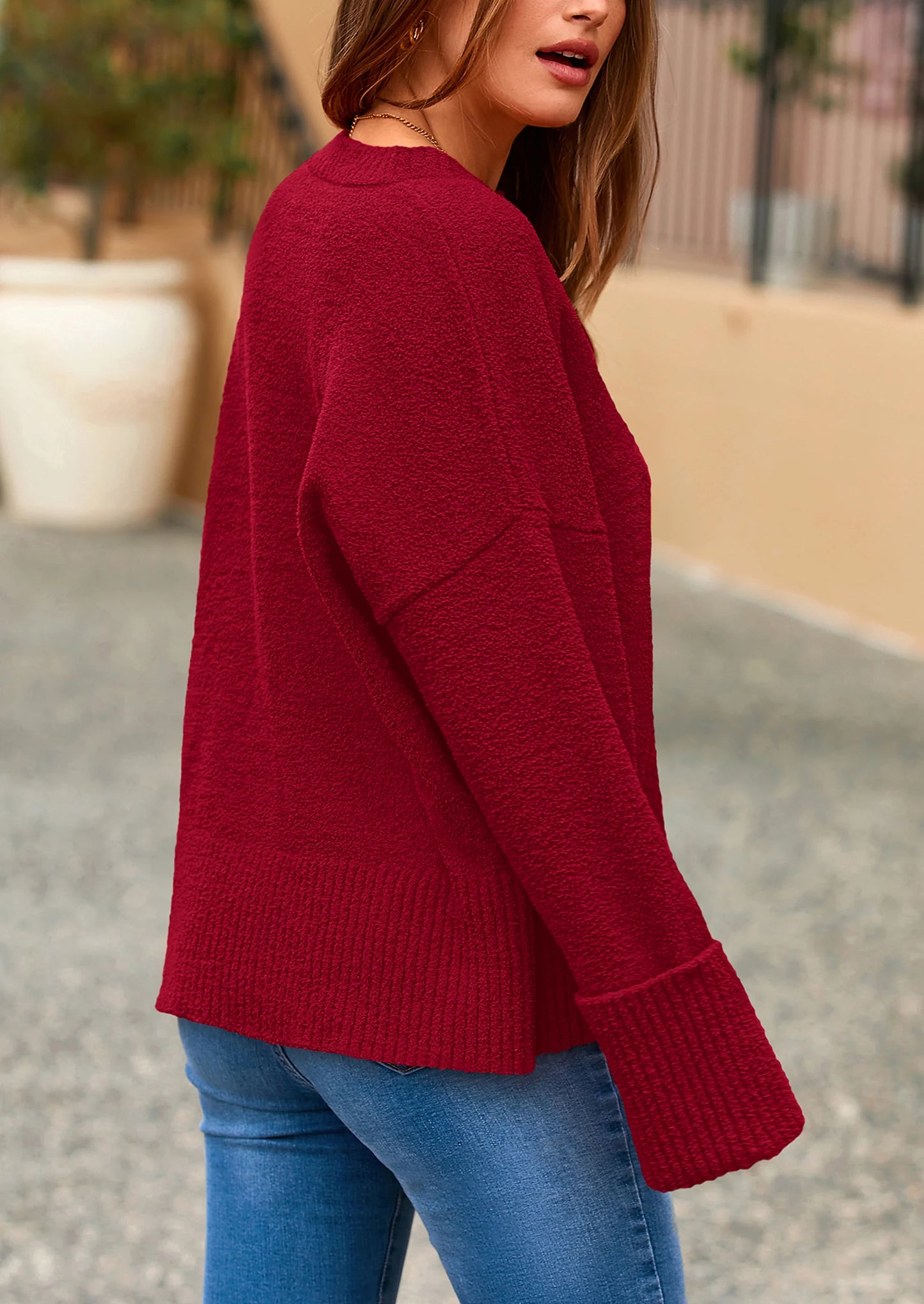 Women's Fall Oversized Sweaters Casual Crewneck Pullover Long Sleeve Fuzzy Chunky Knit Tops Blouse