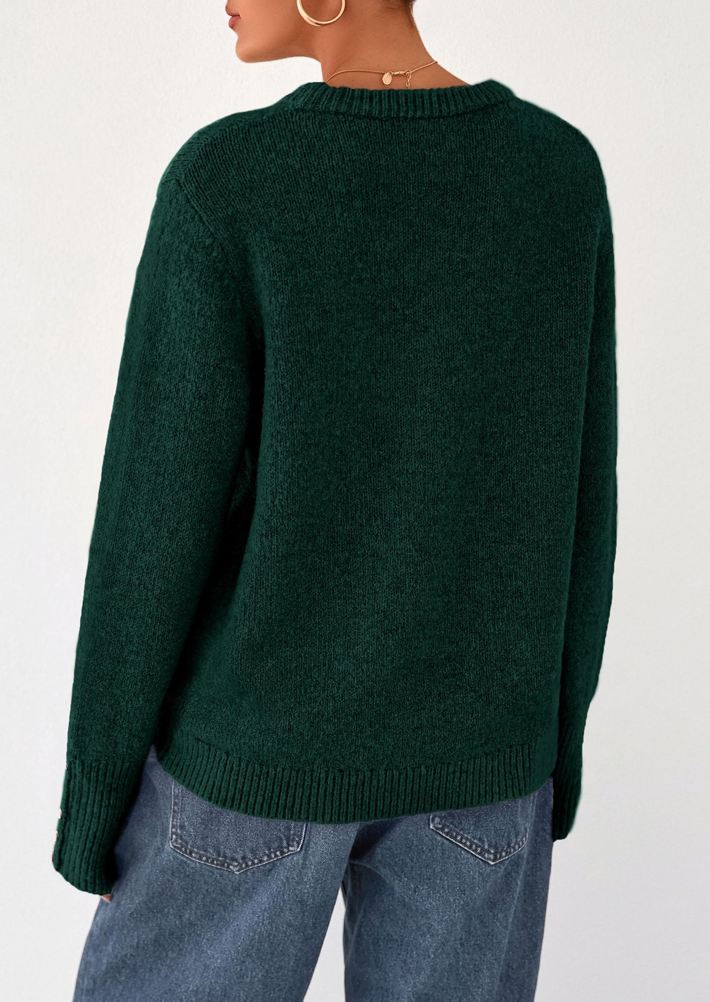Womens Sweaters Fall Fashion Casual Crewneck Pullover Button Long Sleeve Cute Knit Tops Winter Clothes