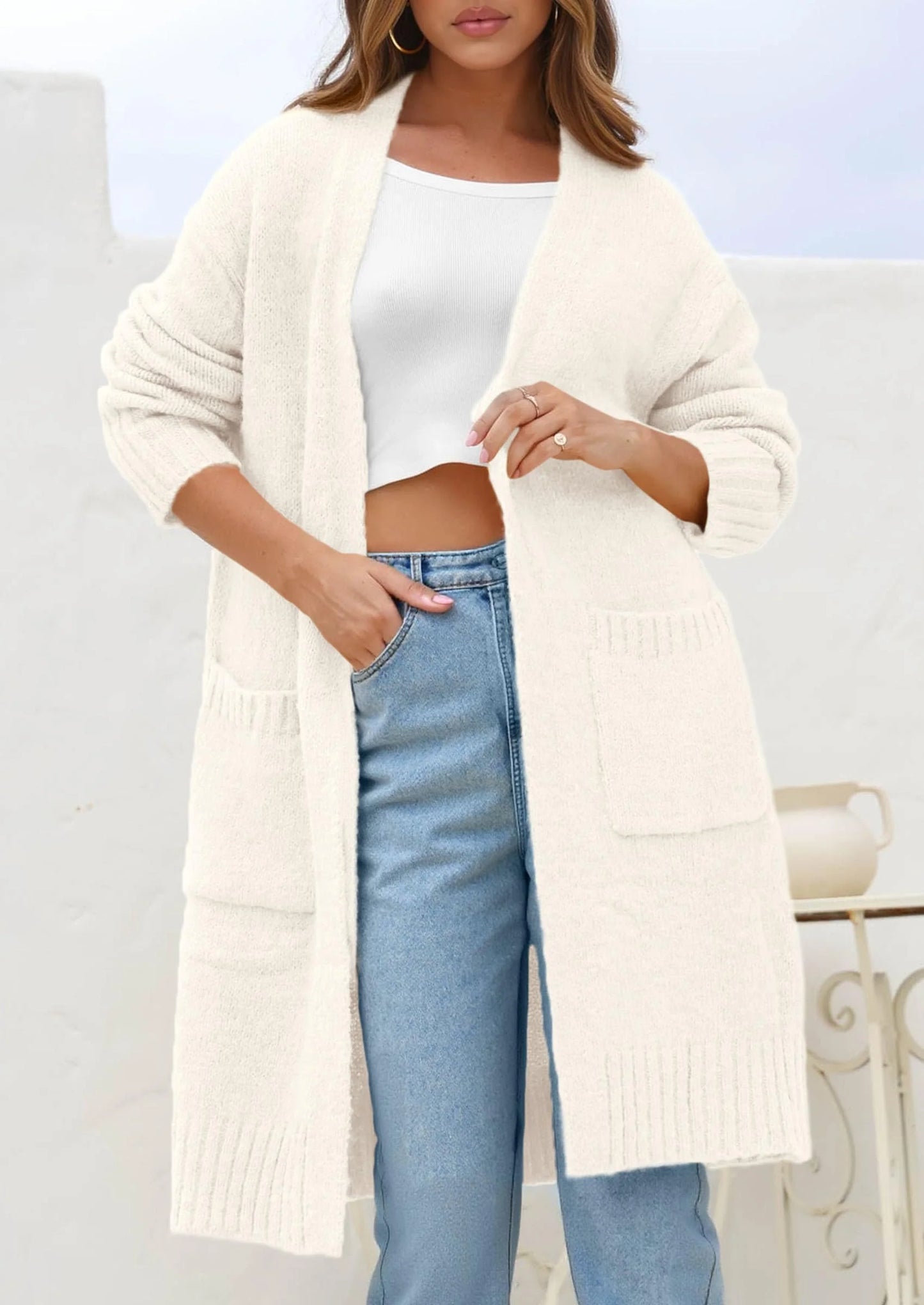 Fall Long Sleeve Cardigan Sweaters for Women Trendy Winter Open Front Loose Knitted Cardigans with Pockets
