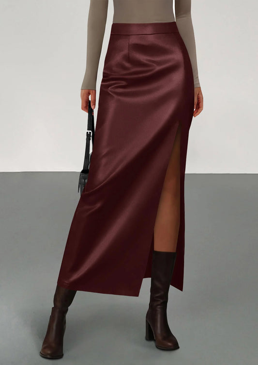 Womens Faux Leather Skirt Fall Bodycon High Waisted Slit Dressy Casual Winter Maxi Long Pencil Skirts