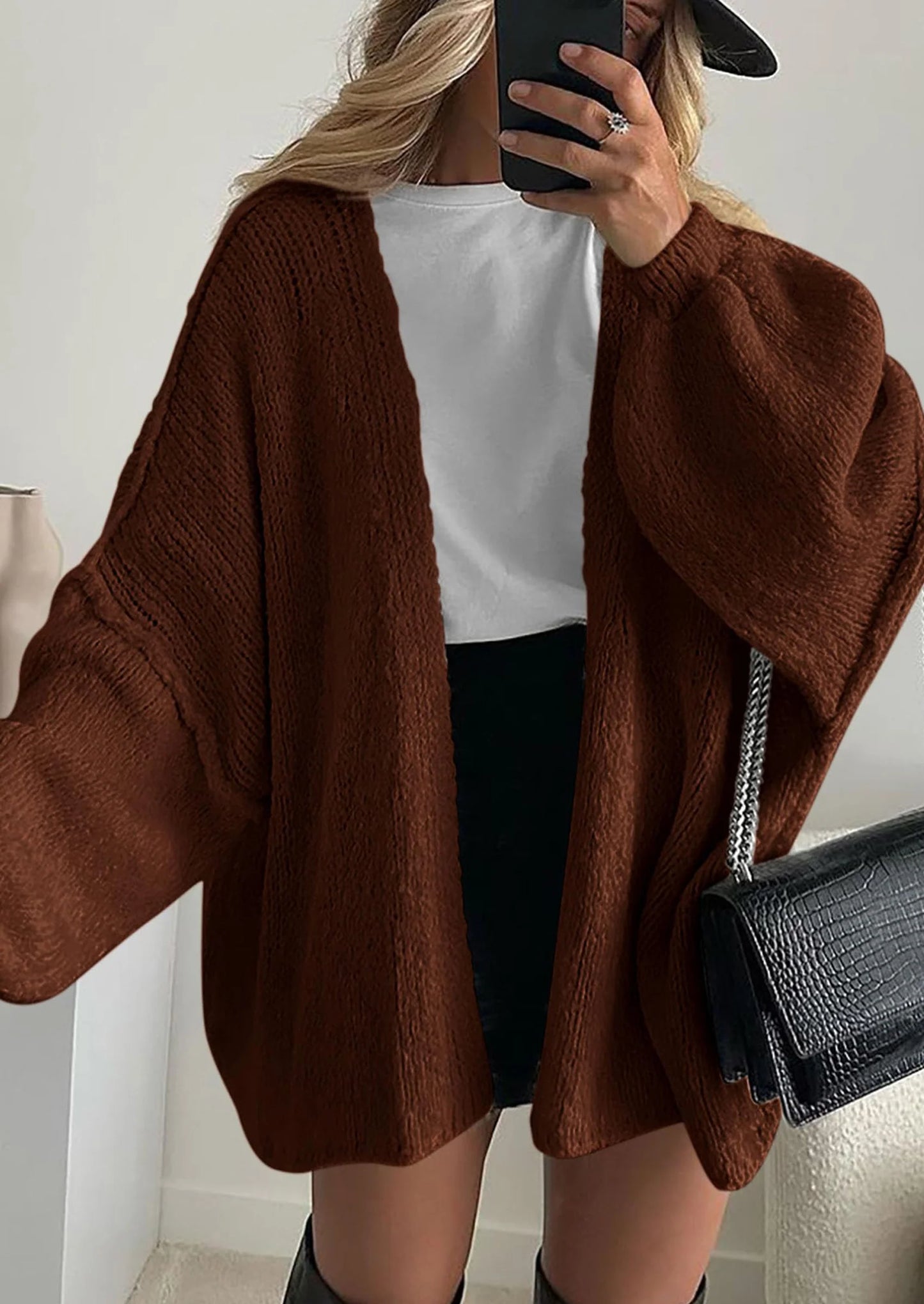 Womens Oversized Cardigan Sweaters Fall Long Lantern Sleeve Knit Open Front Lightweight Sweater