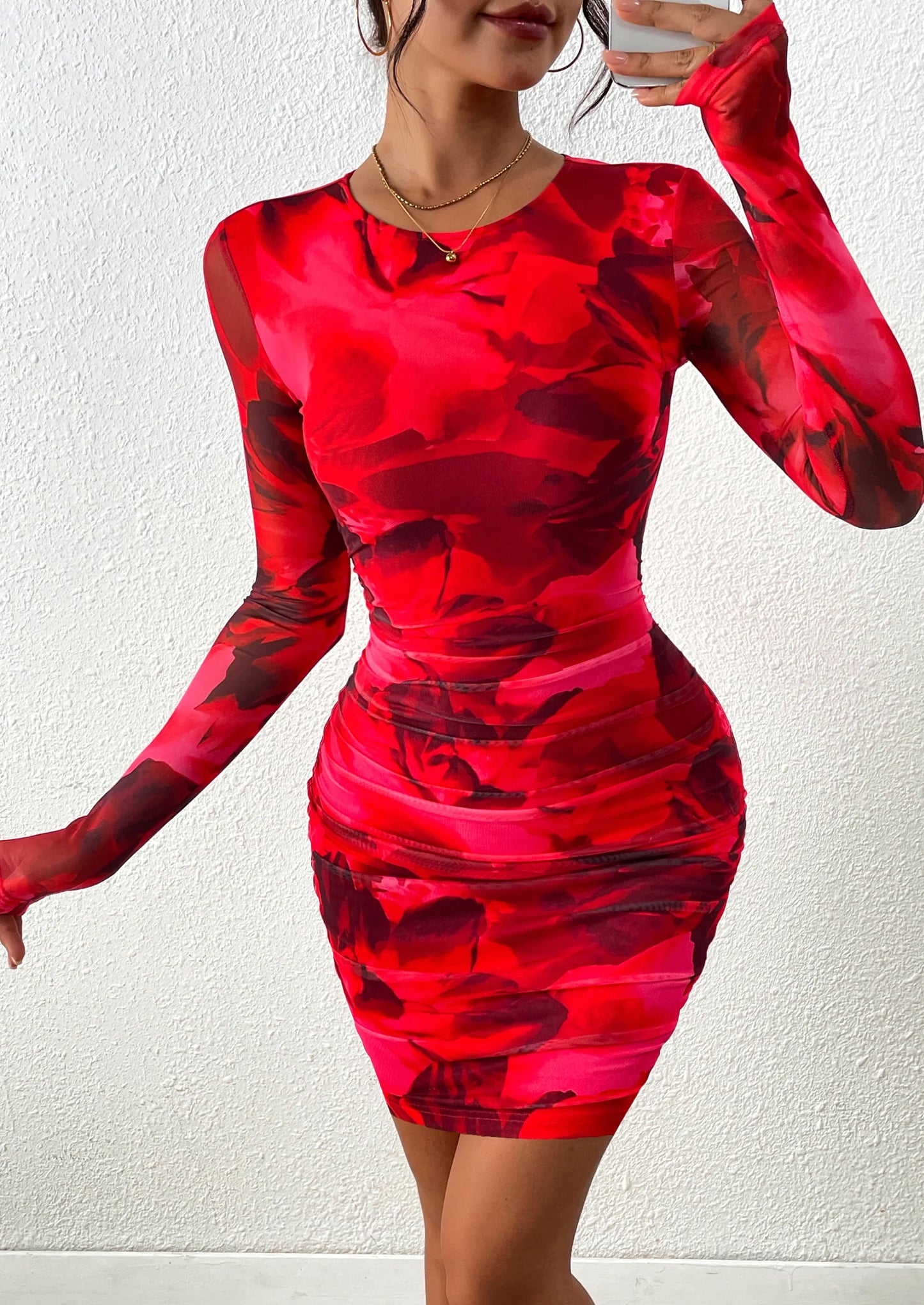 Women's Mini Dress Fall Trendy Tie Dye Print Long Sleeve Club Party Homecoming Casual Bodycon Dresses