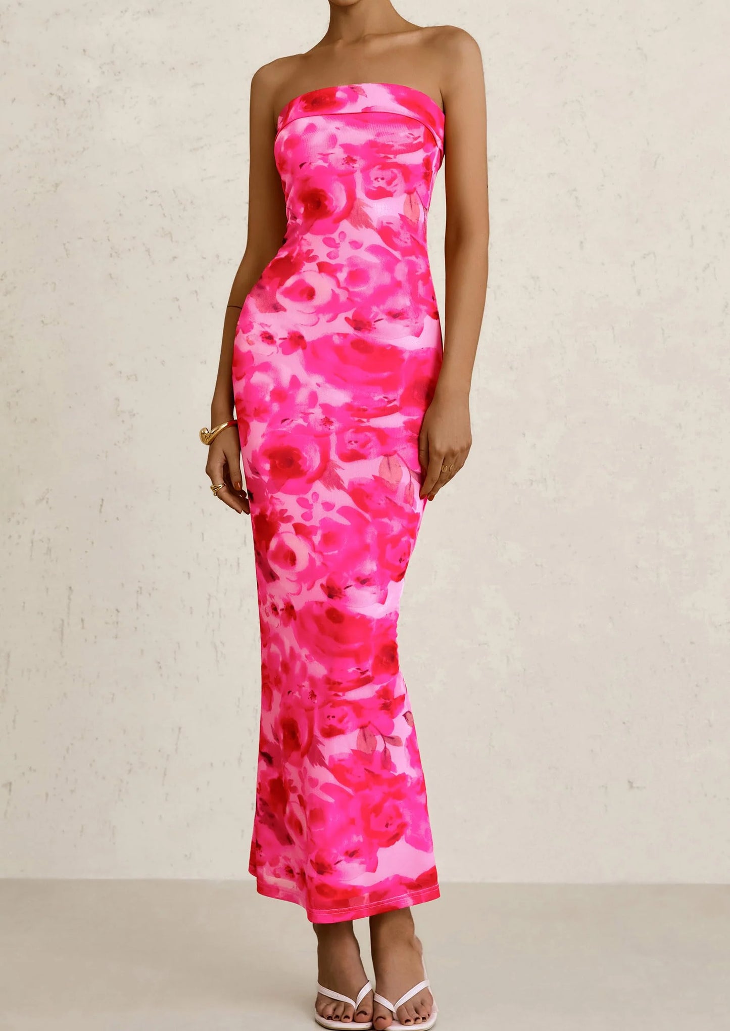 Womens Printed Tube Maxi Dress Strapless Bodycon Sleeveless Night Out Long Dresses
