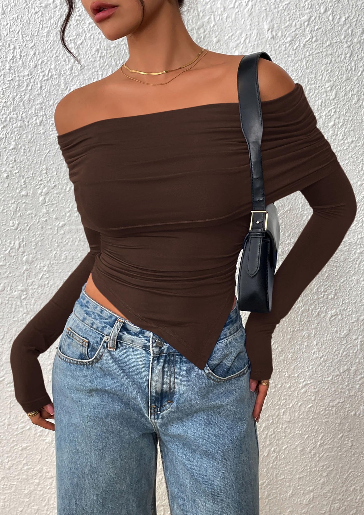 Women's Long Sleeve Shirts Off Shoulder Tops Going Out Slim Fitted Y2K Blouses Fall Fashion Clothes