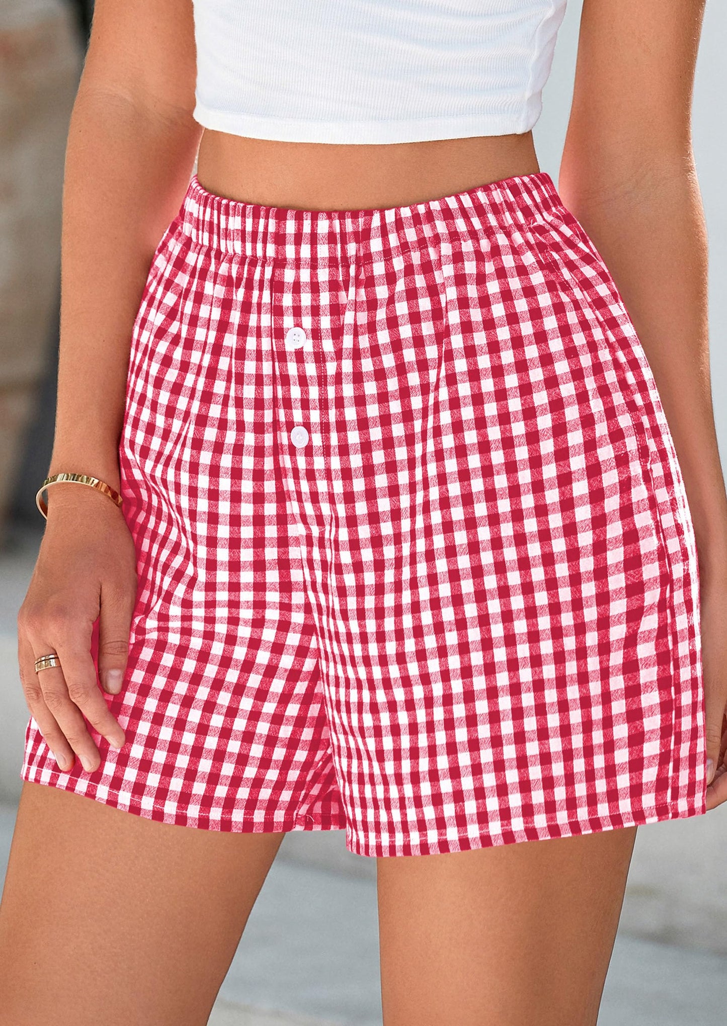 Womens Shorts Boxers Summer Gingham Pajama Lounge Sleep Y2K Plaid Pj Shorts Beach Bottoms