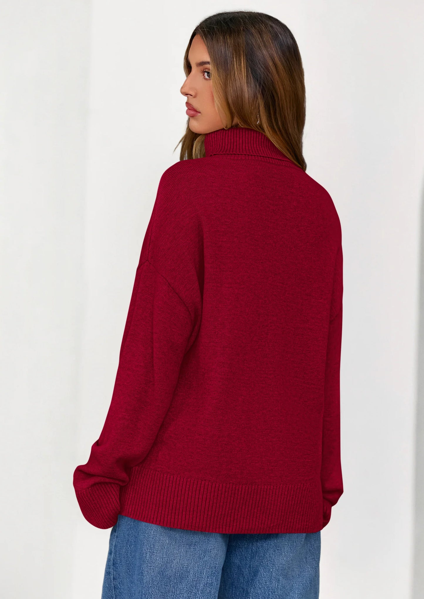 Womens Turtleneck Long Sleeve Sweater Fall Trendy Loose Fit Casual Tops Chunky Knit Pullover Sweaters