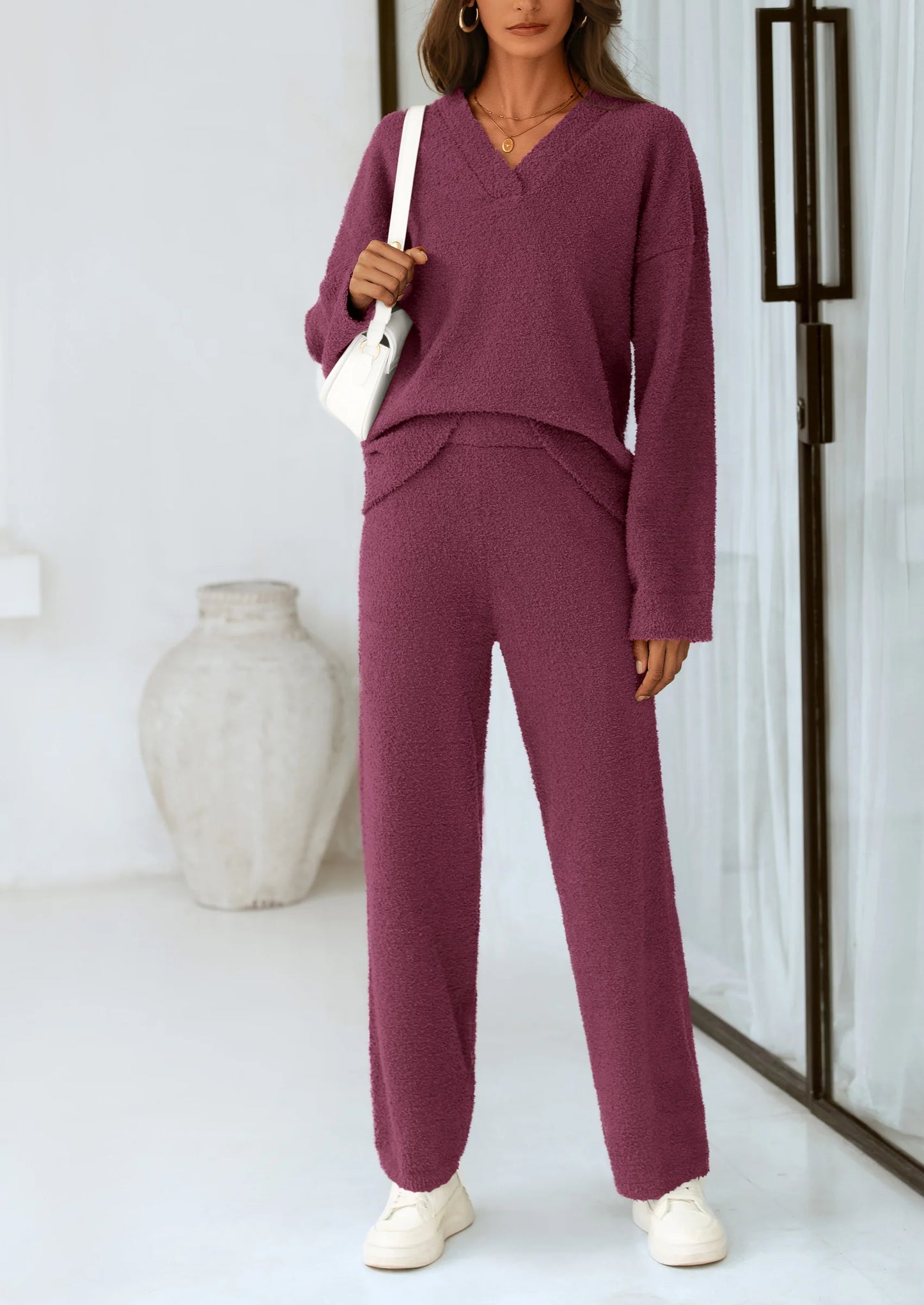 Lounge Sets for Women Two Piece Sweaters Pajama Set Fall Fashion Loungewear Outfits Matching Winter Clothes