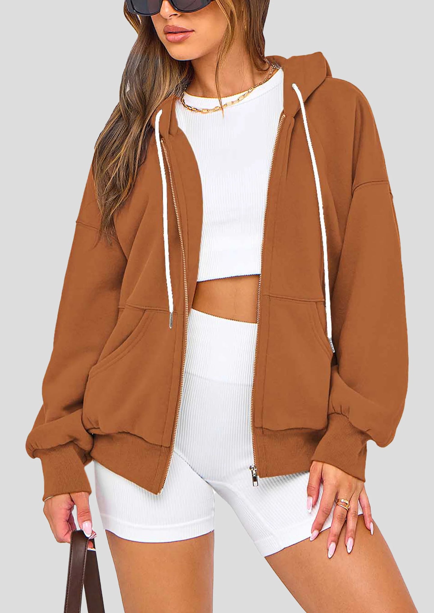 Women's Fall Oversized Hoodies Sweatshirt Long Sleeve Zip Up Pockets Loose Fit Y2K Winter Jackets Coat