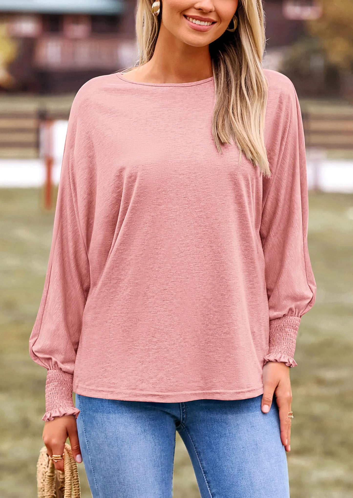 Women's Spring Fashion T Shirts Puff Long Sleeve Crewneck Casual Basic Tee Tops Blouses