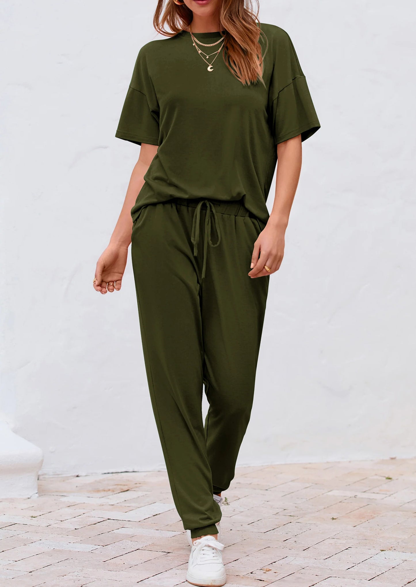 Women's Two Piece Lounge Sets Spring Summer Jogger Pants Vacation Outfits Travel Airplane Matching Clothes