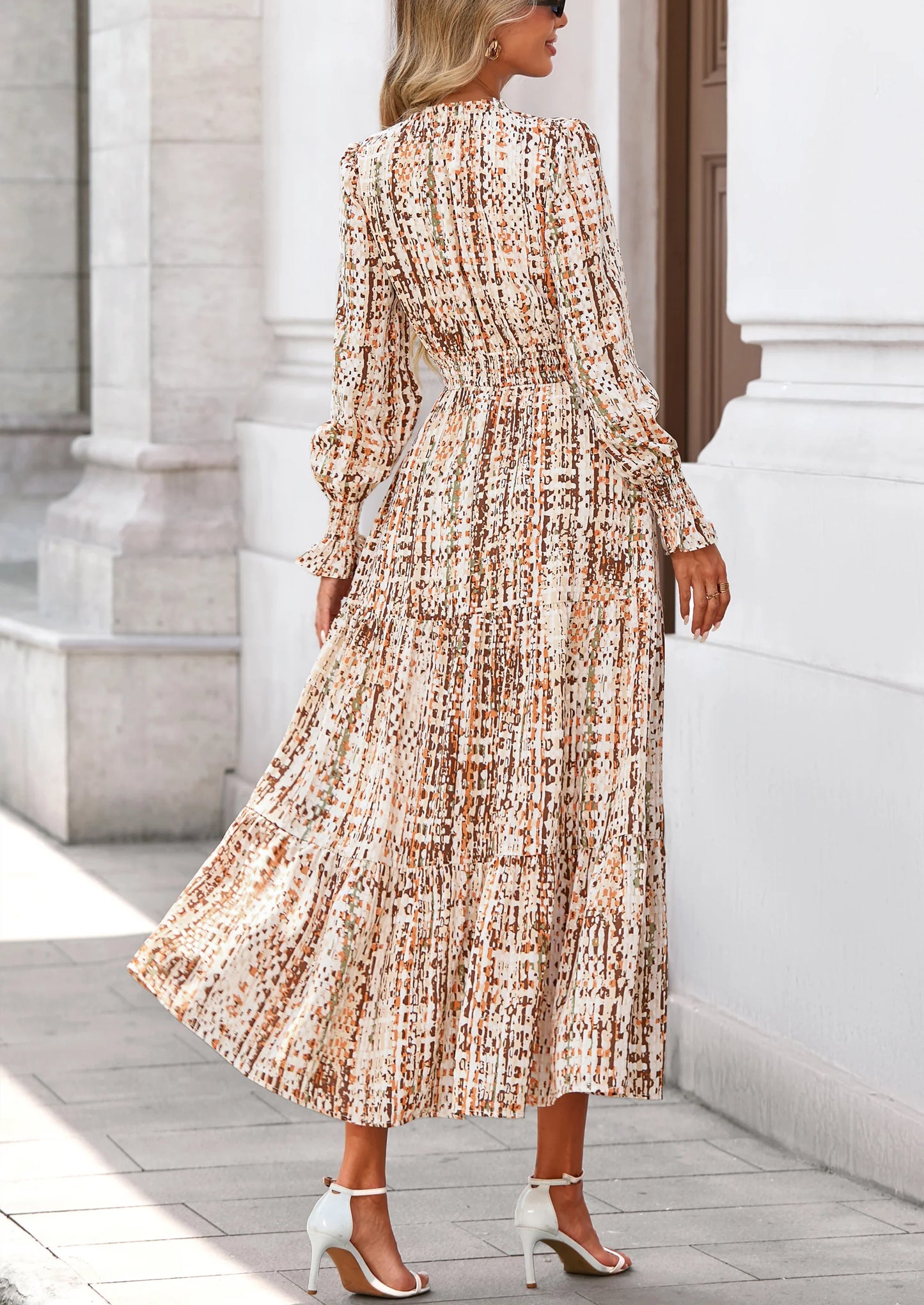 Women's Floral Maxi Dress Spring Long Sleeve V Neck Casual A Line Long Flowy Boho Party Dresses