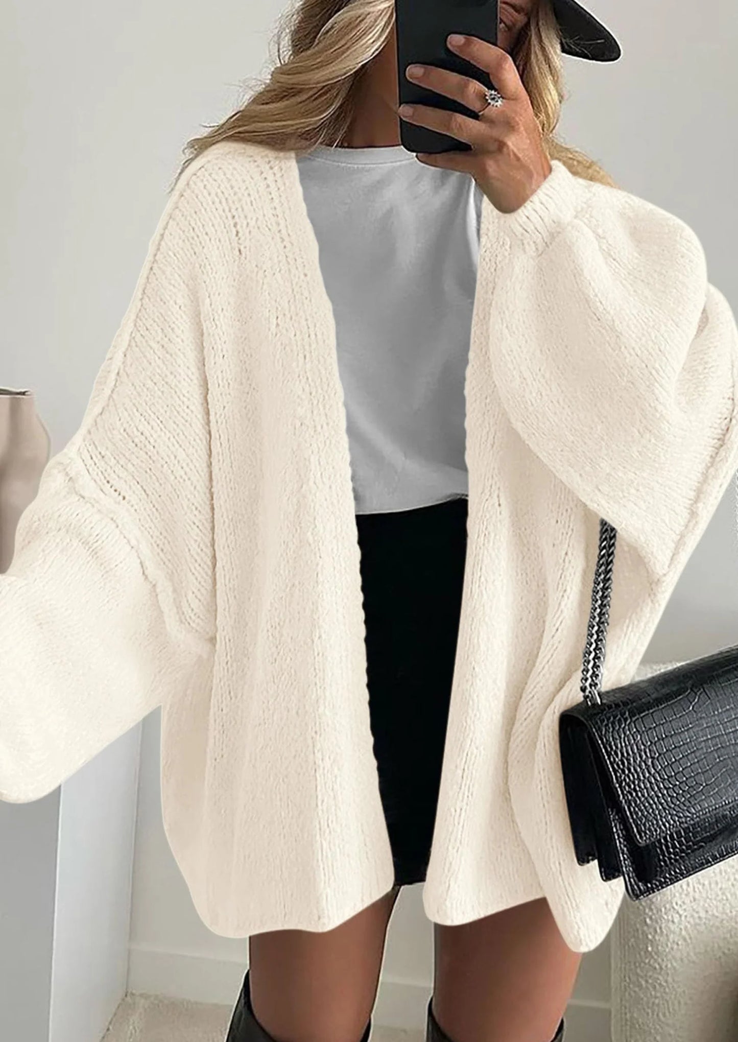 Womens Oversized Cardigan Sweaters Fall Long Lantern Sleeve Knit Open Front Lightweight Sweater
