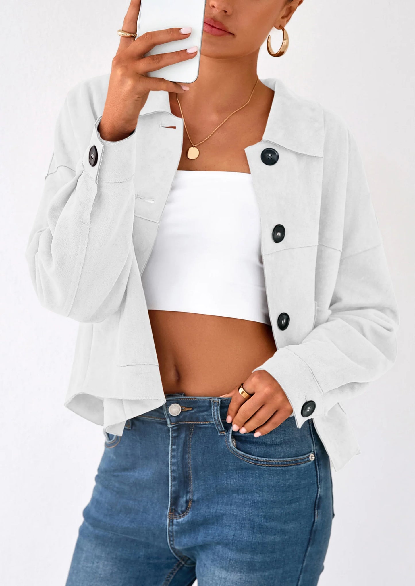 Women's Faux Suede Cropped Jacket Casual Lightweight Fall Fashion Winter Coats Outerwear Trendy Clothes
