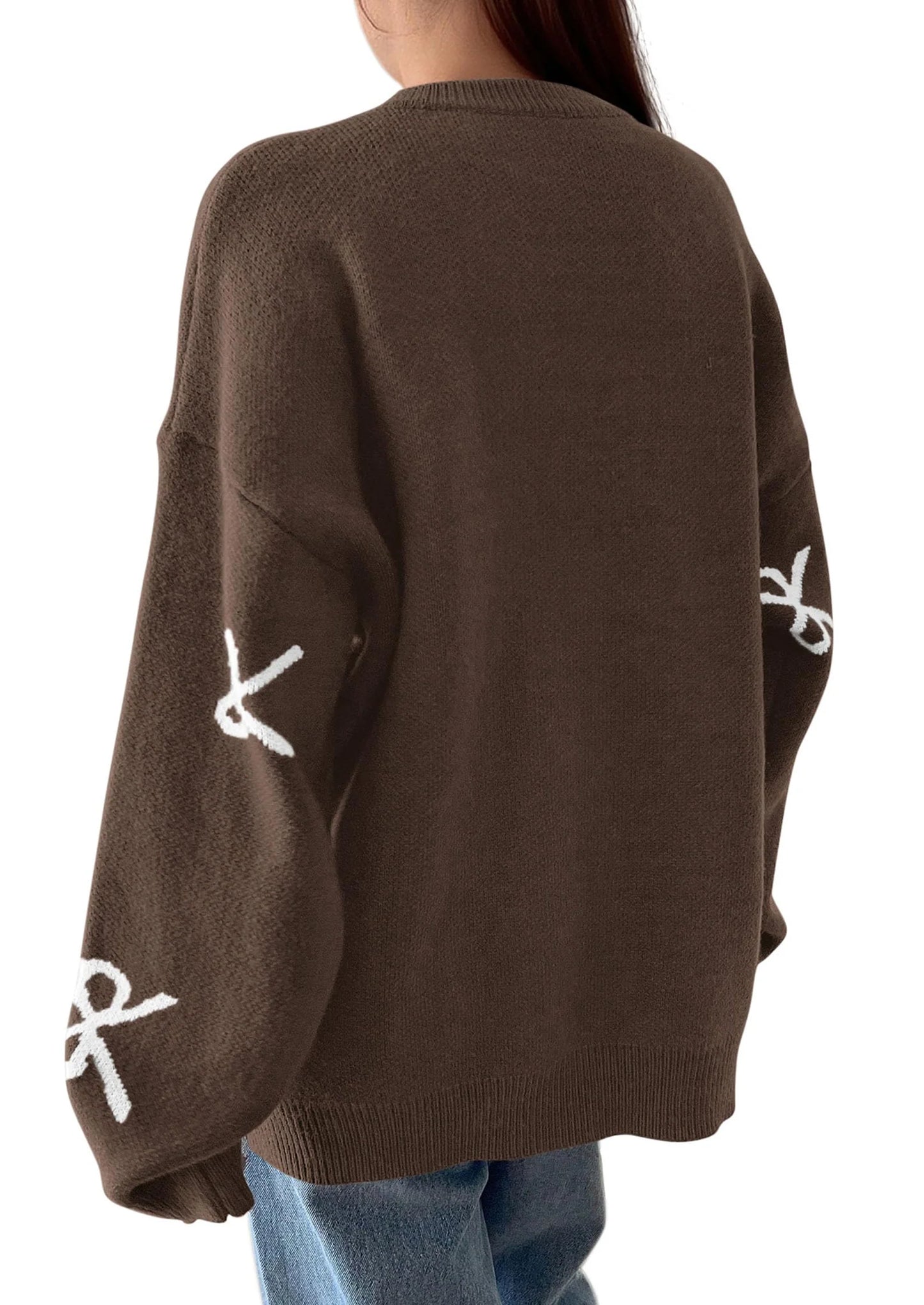Fall Long Sleeve Pullover Sweaters for Women Trendy Crewneck Casual Cute Bow Chunky Knit Oversized Sweater