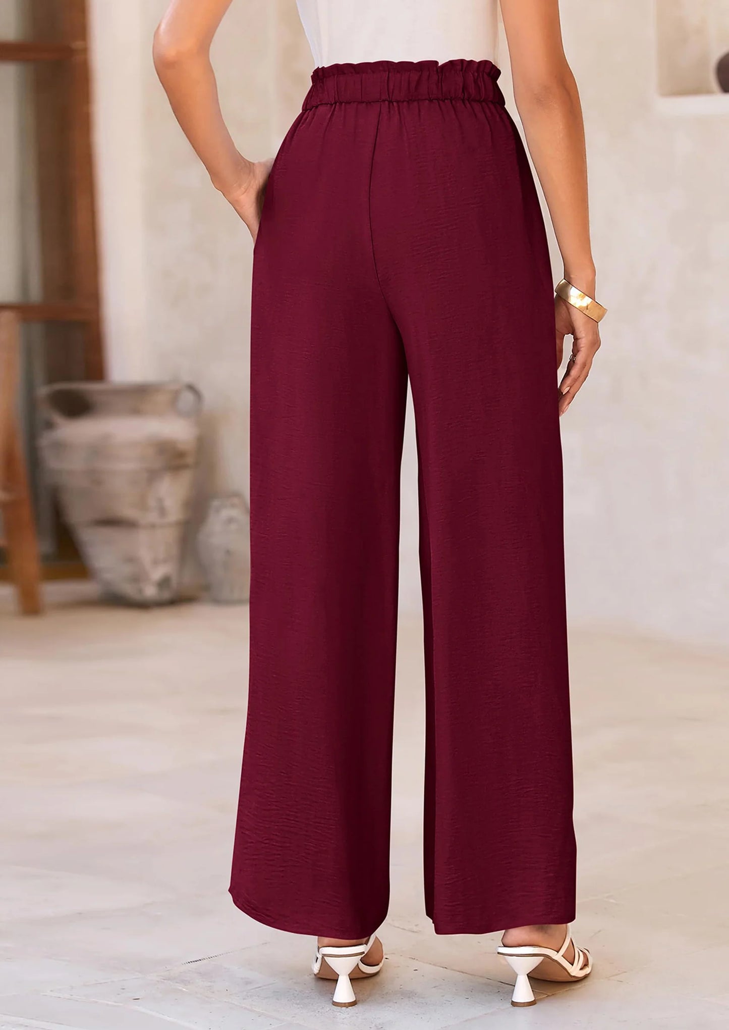 Women's Wide Leg Work Pants Business Casual High Waisted Loose Palazzo Trouser Summer Clothes