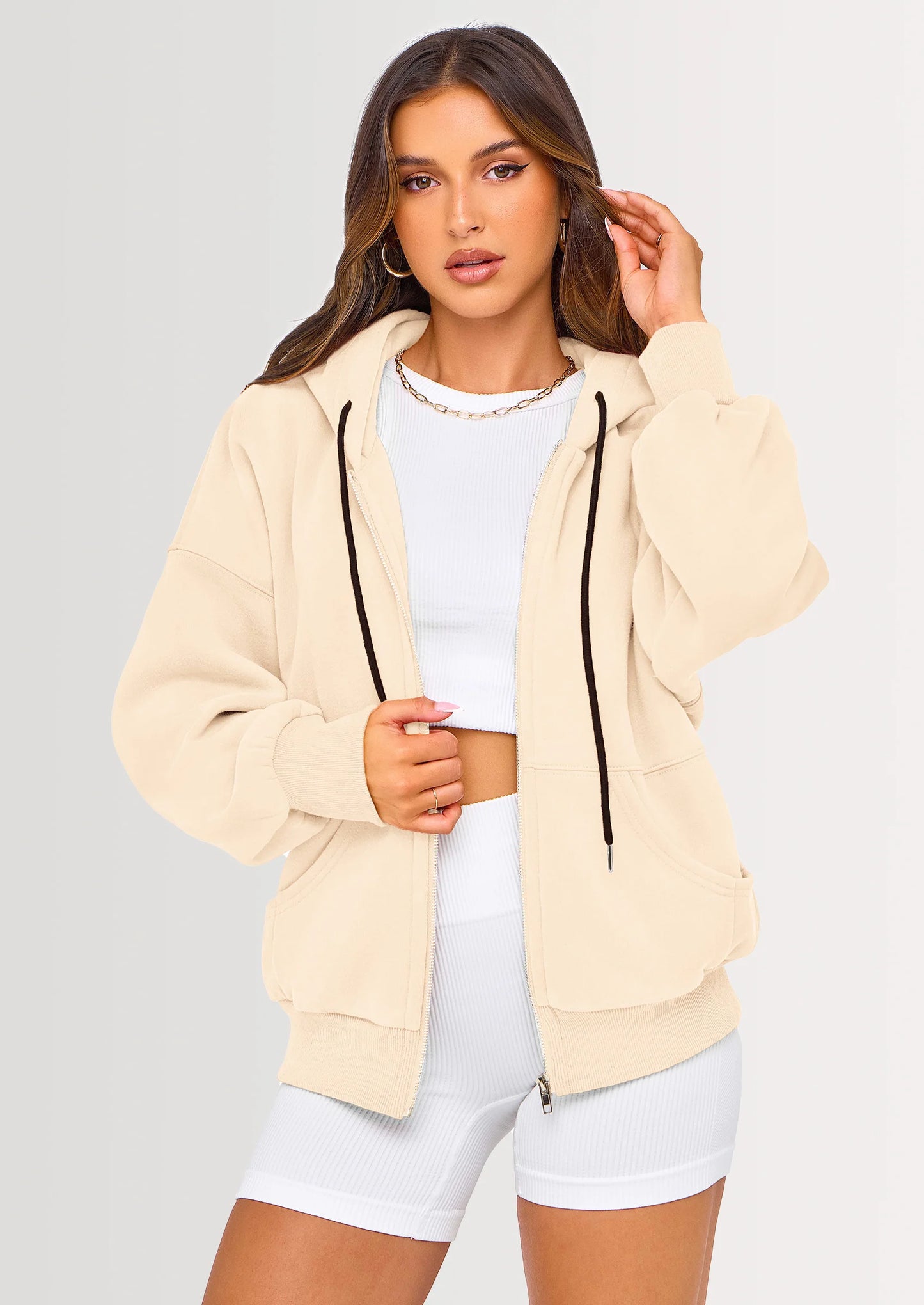 Women's Fall Oversized Hoodies Sweatshirt Long Sleeve Zip Up Pockets Loose Fit Y2K Winter Jackets Coat