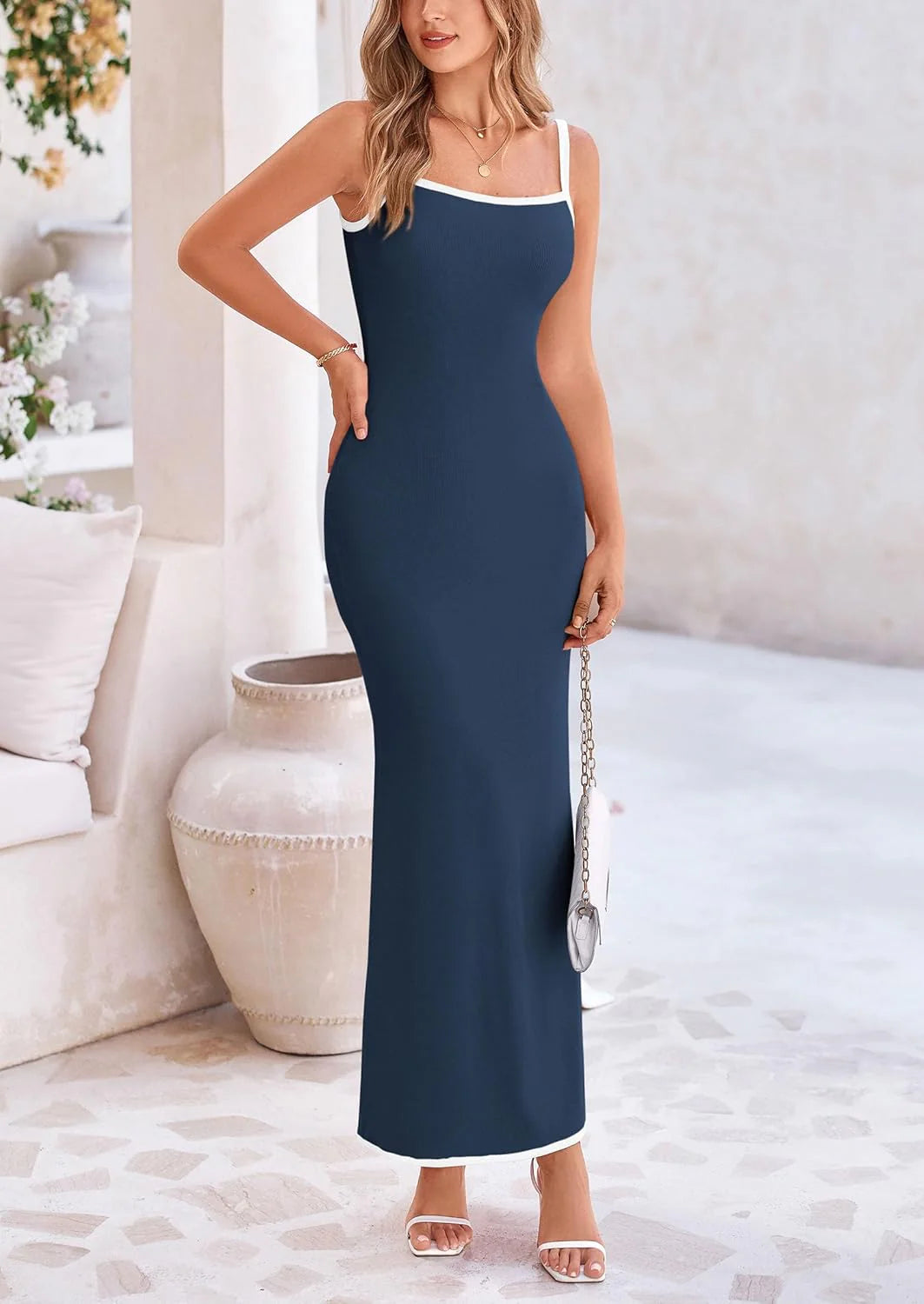 Spring Dresses for Women Summer Resort Wear Sexy Bodycon Sundress Spaghetti Strap Vacation Maxi Dress