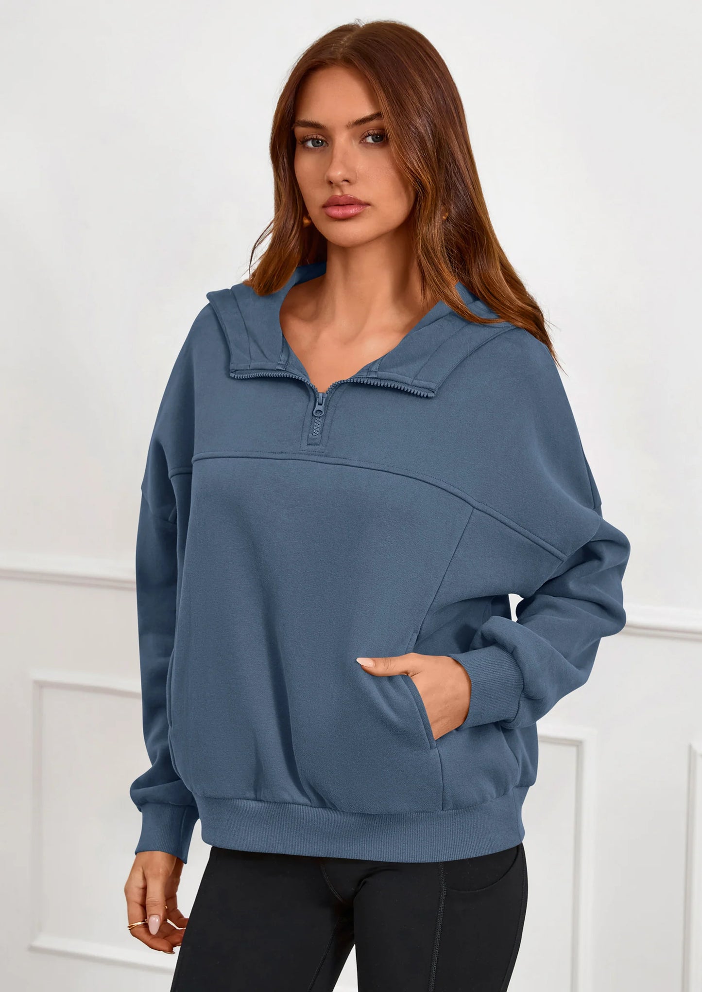 Womens Hoodies Cropped Fleece Sweatshirts Fall Fashion Quarter Zip Pullover Long Sleeve Tops Winter Clothes