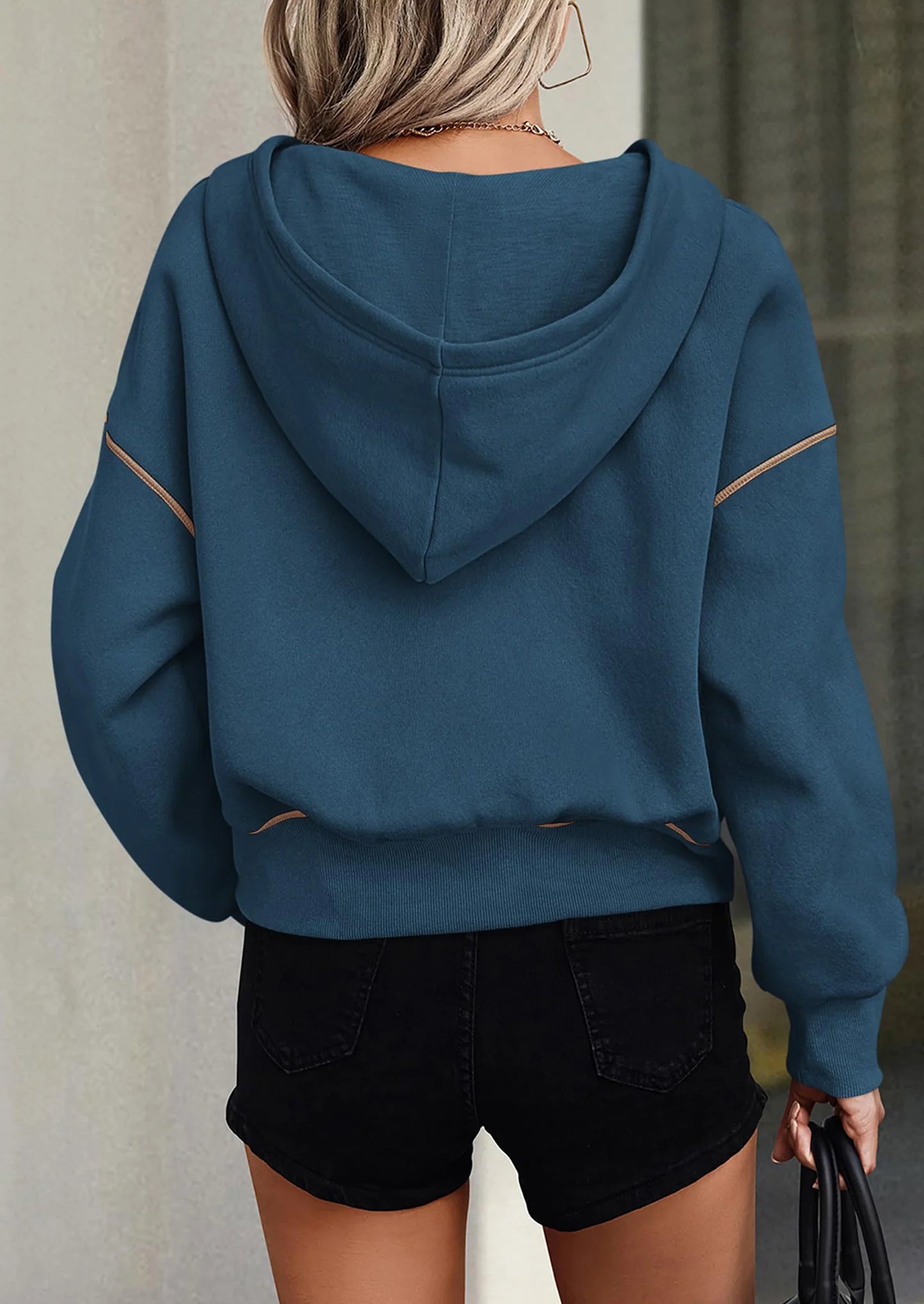 Women's Hooded Sweatshirts Long Sleeve Half Zip Cropped Hoodie Pullover Winter Fashion Clothes