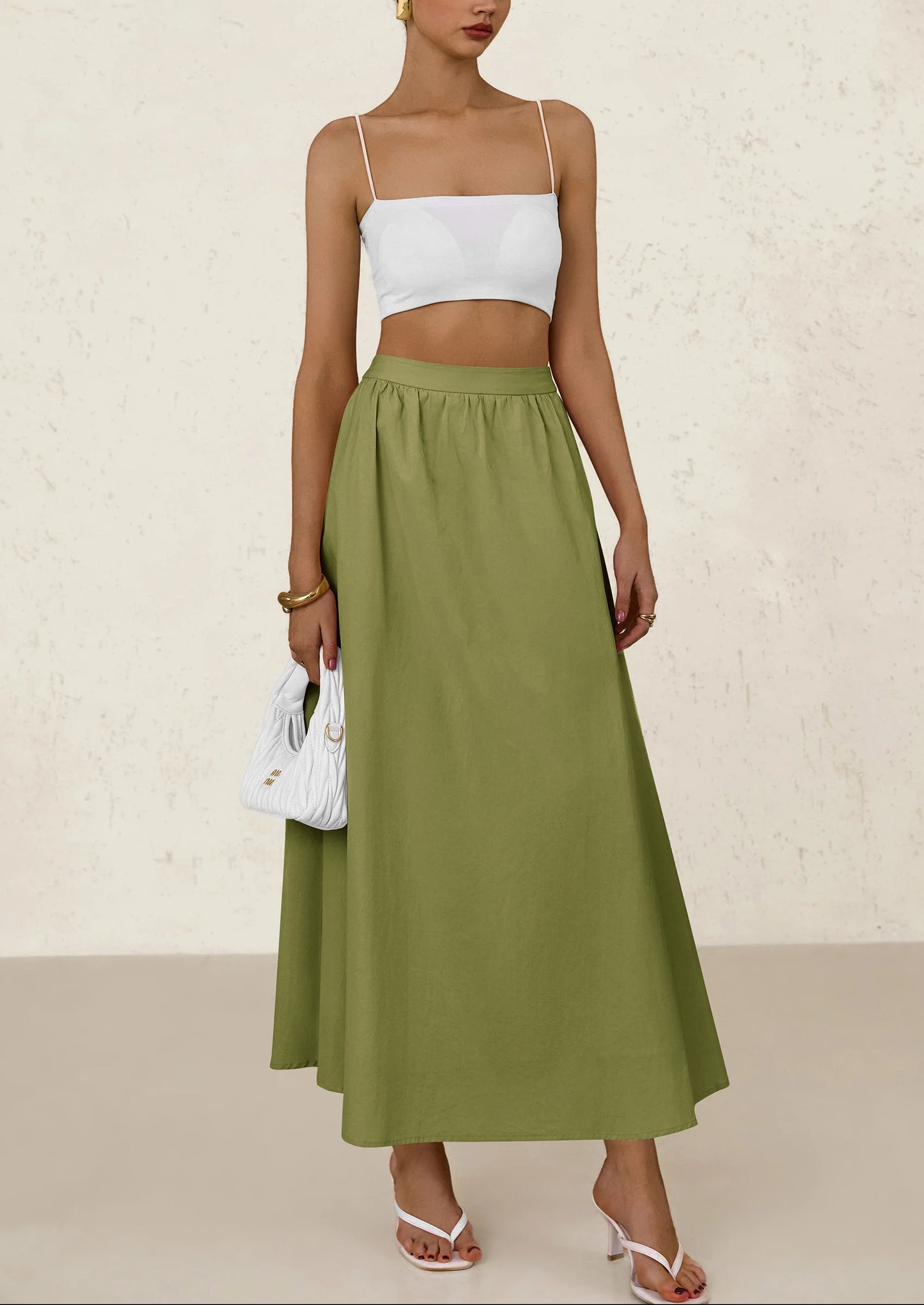 Women's Maxi Skirts Summer Trendy Ruffle High Waisted Casual Long Flowy Skirt with Pockets