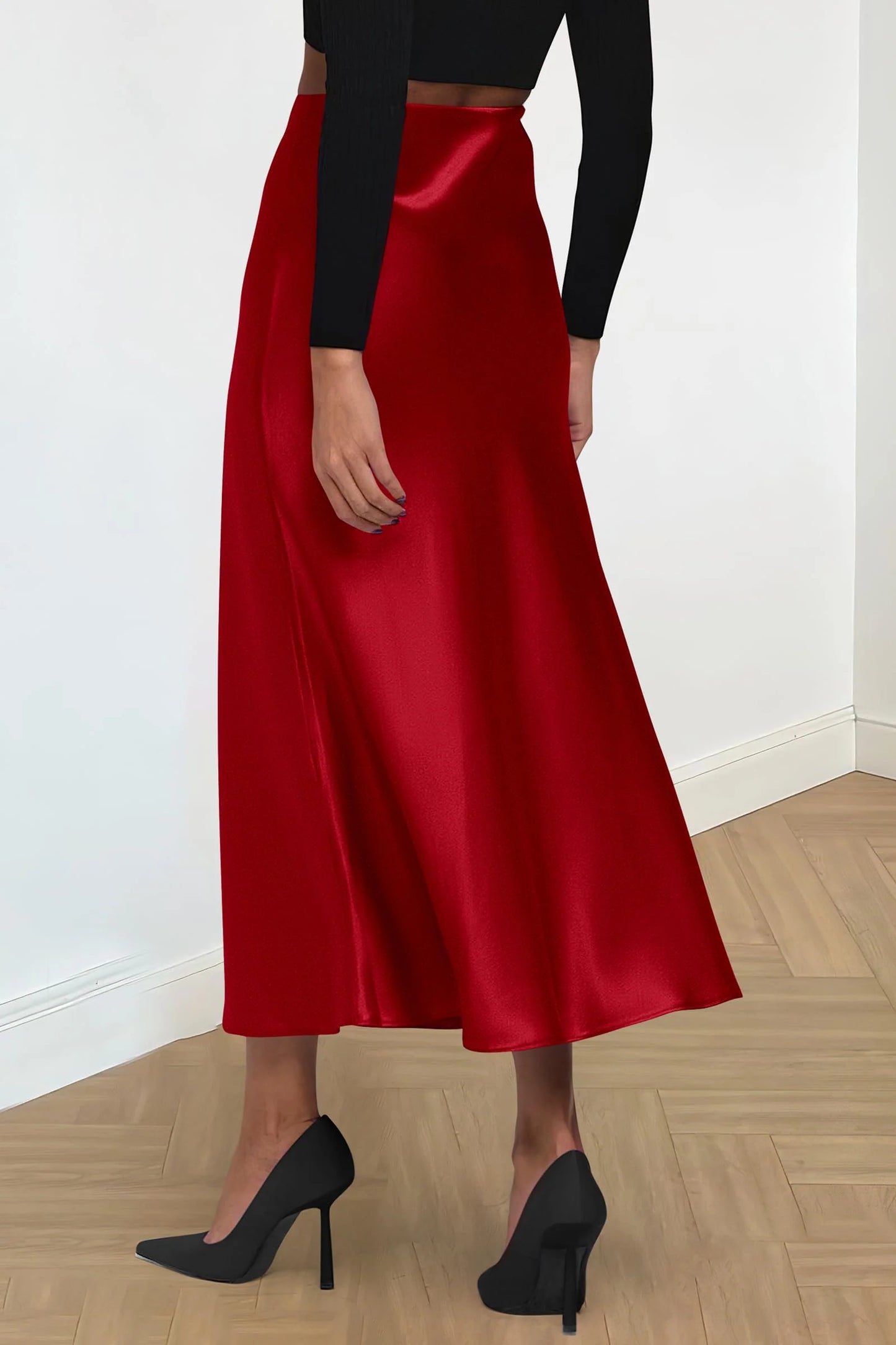 Women's Satin Skirts Dressy Casual Fall High Waisted Cocktail Wedding Flowy Elegant A Line Midi Skirt