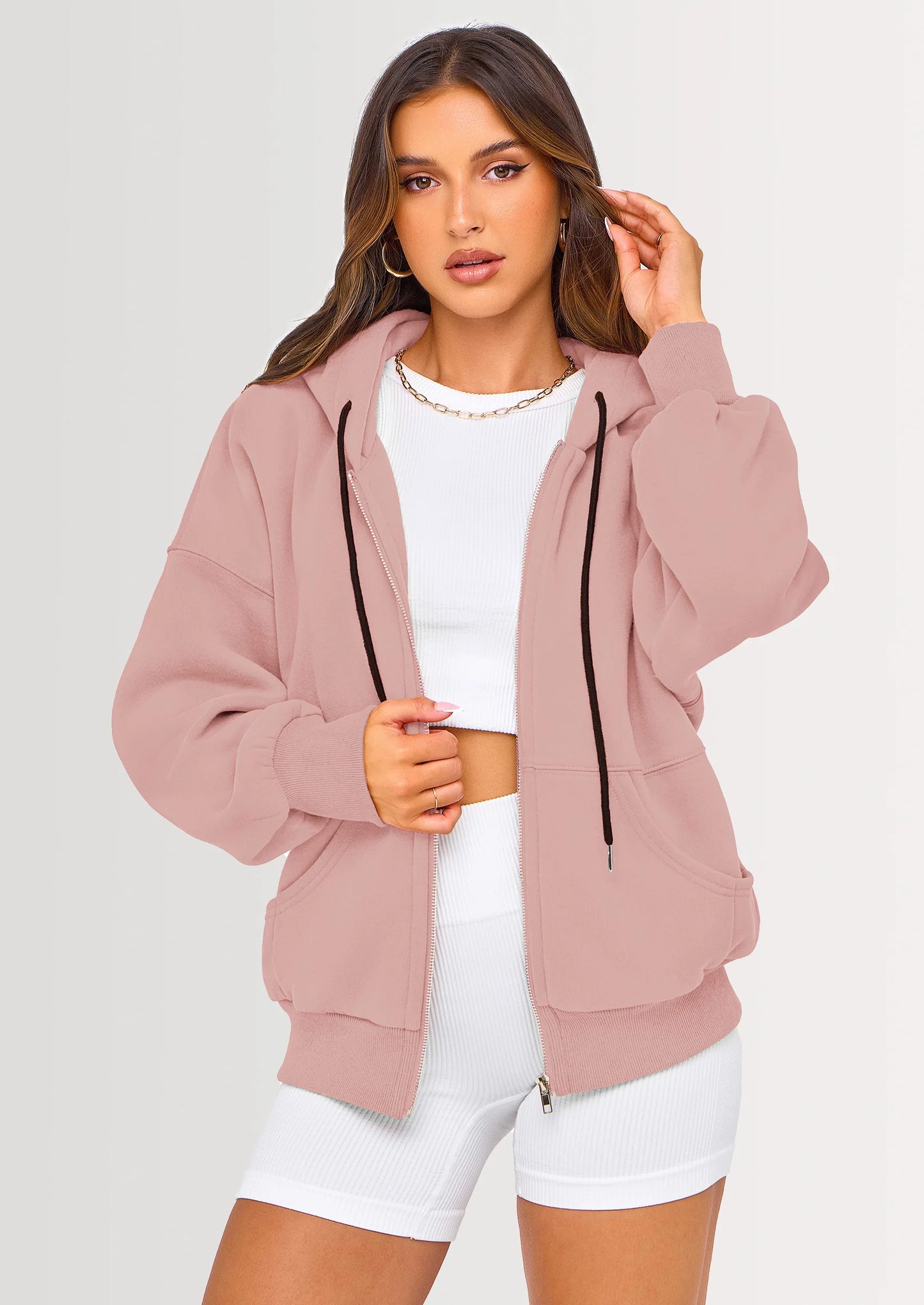 Women's Fall Oversized Hoodies Sweatshirt Long Sleeve Zip Up Pockets Loose Fit Y2K Winter Jackets Coat