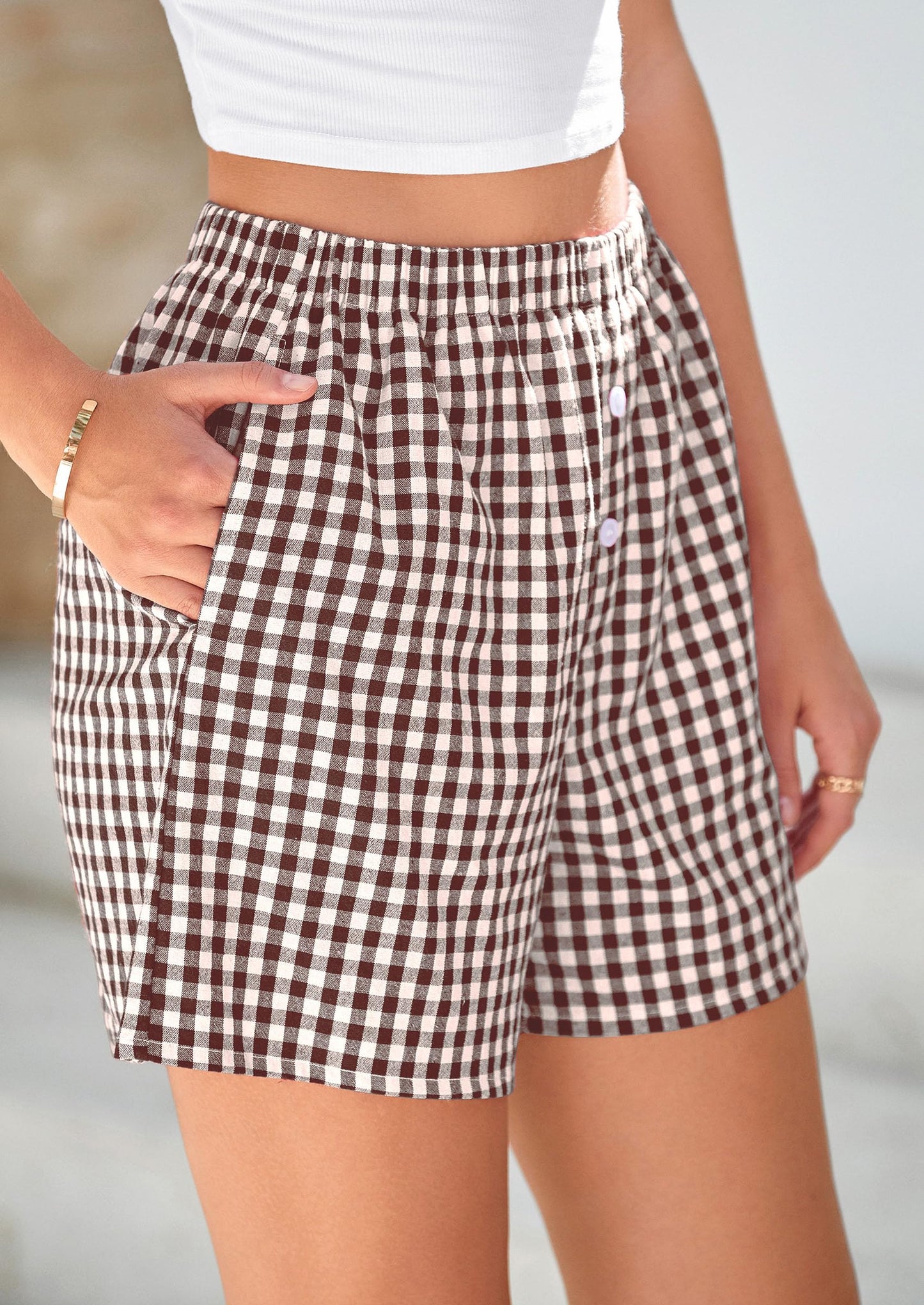Womens Shorts Boxers Summer Gingham Pajama Lounge Sleep Y2K Plaid Pj Shorts Beach Bottoms
