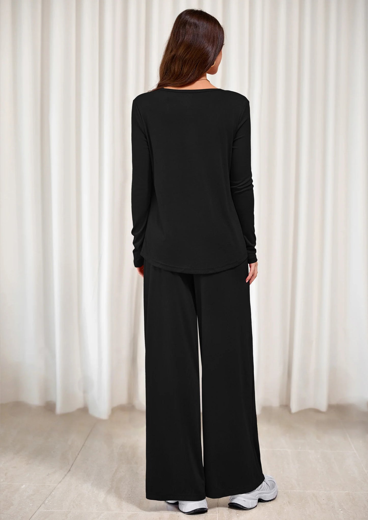 Women's 2 Piece Fall Sets  Casual Long Sleeve Shirts Wide Leg Pants Lounge Travel Outfits Fashion Clothing